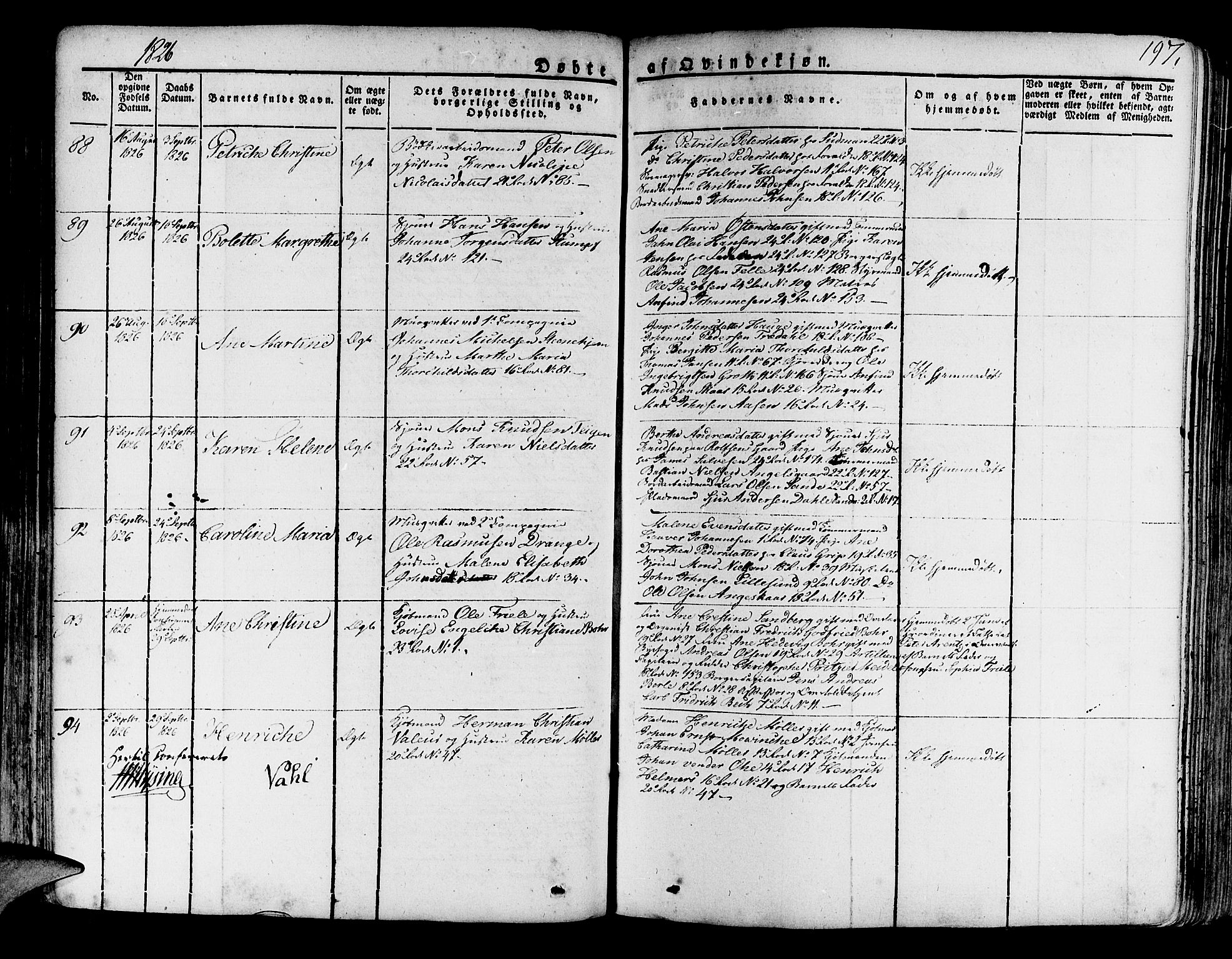 Korskirken sokneprestembete, AV/SAB-A-76101/H/Haa/L0014: Parish register (official) no. A 14, 1823-1835, p. 197