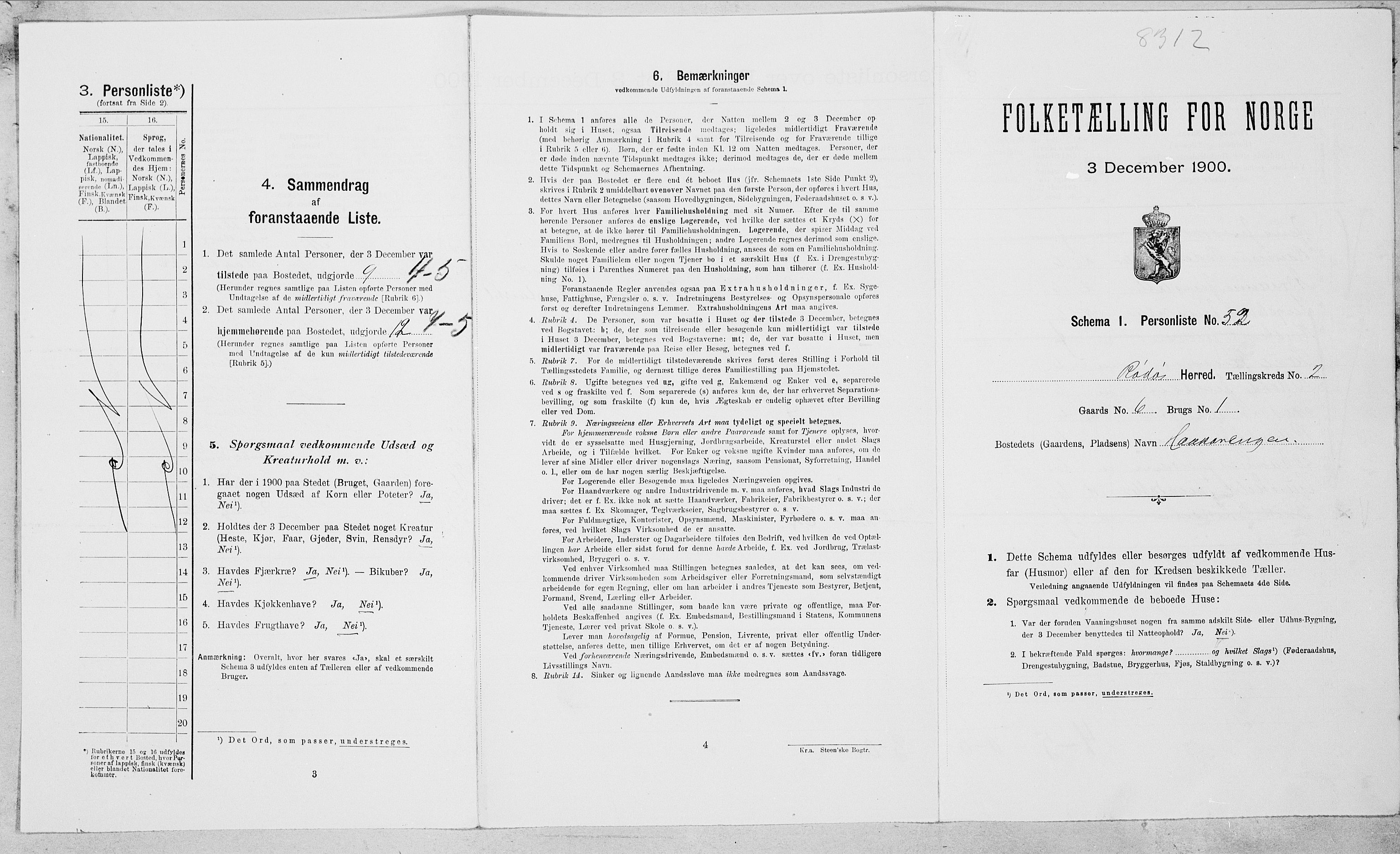 SAT, 1900 census for Rødøy, 1900, p. 216