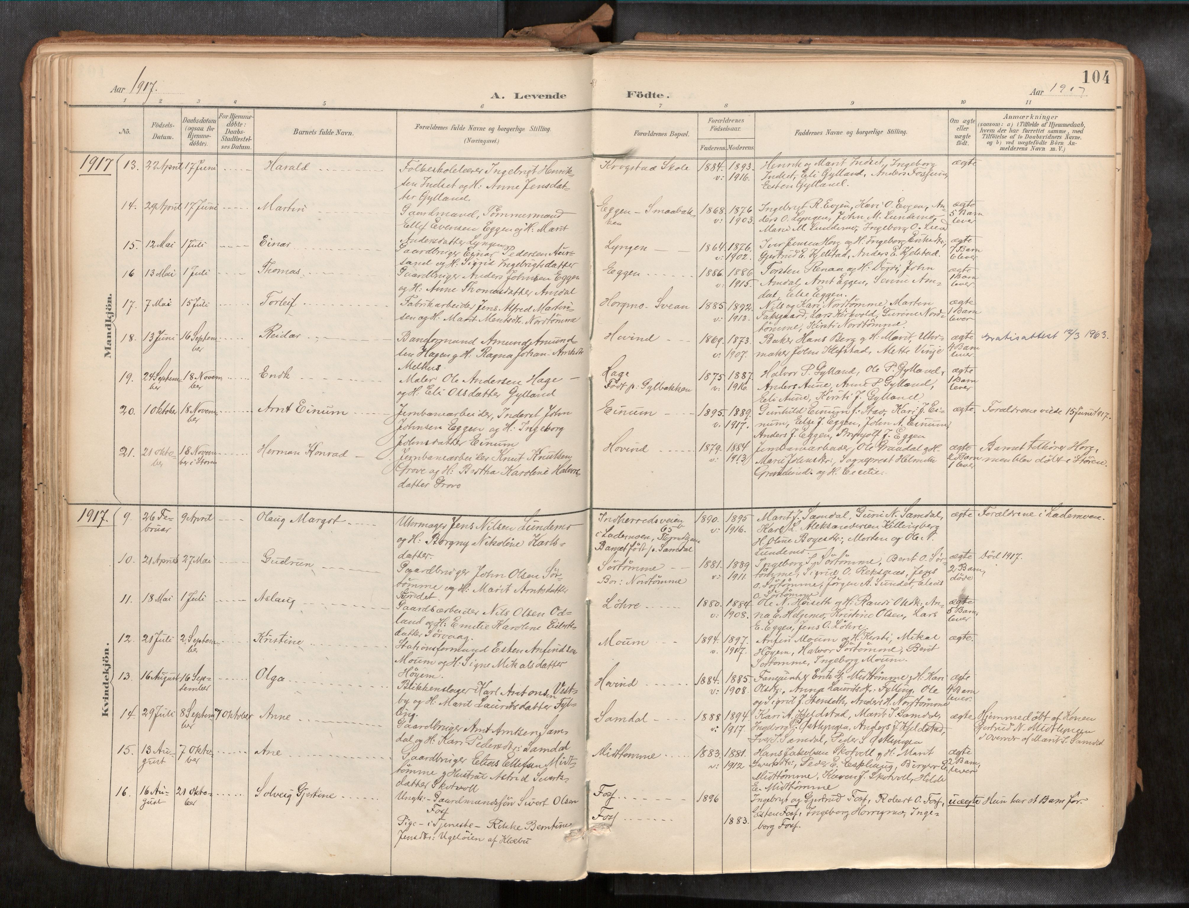 Ministerialprotokoller, klokkerbøker og fødselsregistre - Sør-Trøndelag, AV/SAT-A-1456/692/L1105b: Parish register (official) no. 692A06, 1891-1934, p. 104