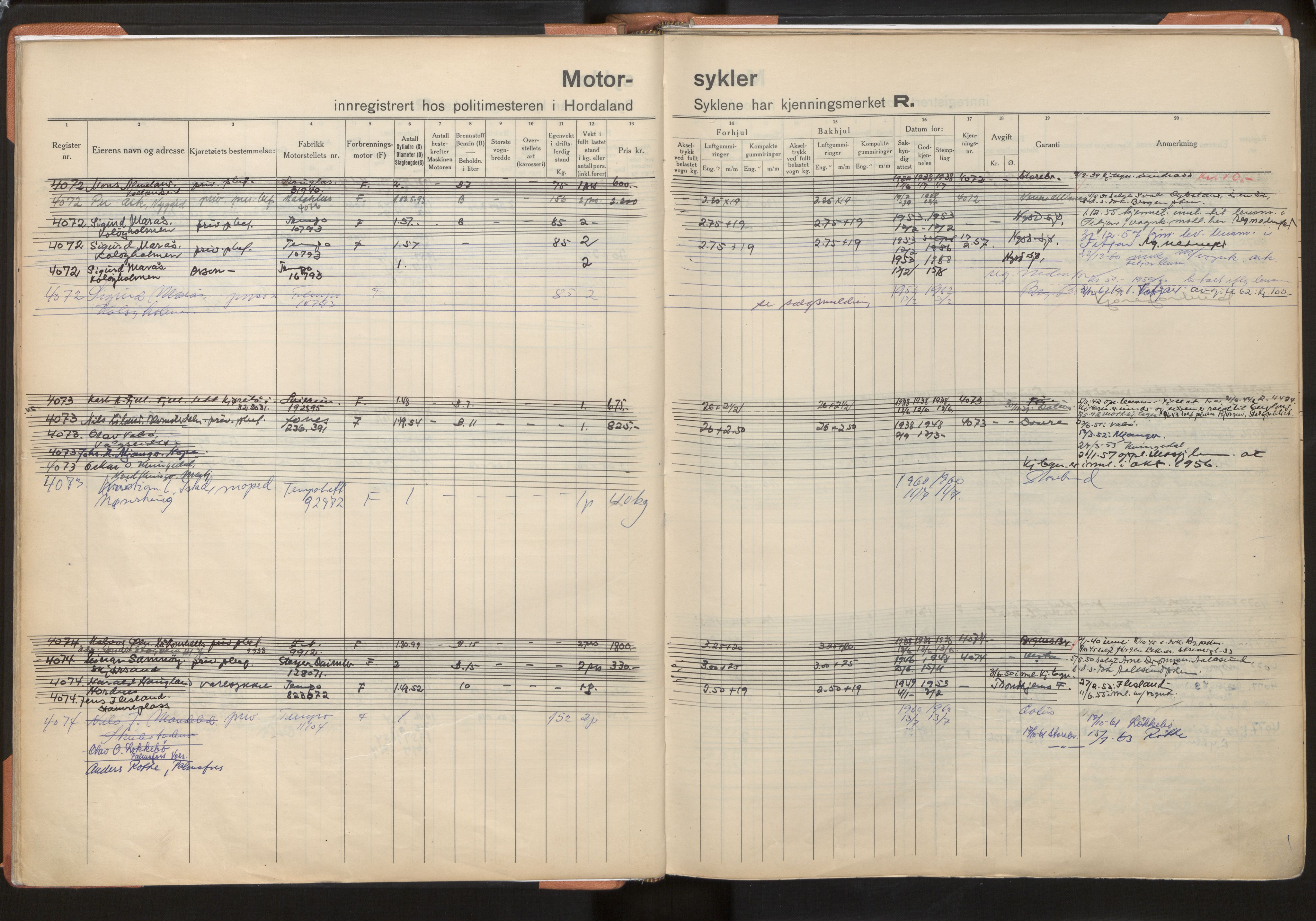 Statens vegvesen, Hordaland vegkontor, AV/SAB-A-5201/2/O/Oa/L0010: Motorsykkel/moped - R4000-4733, 1915-1970
