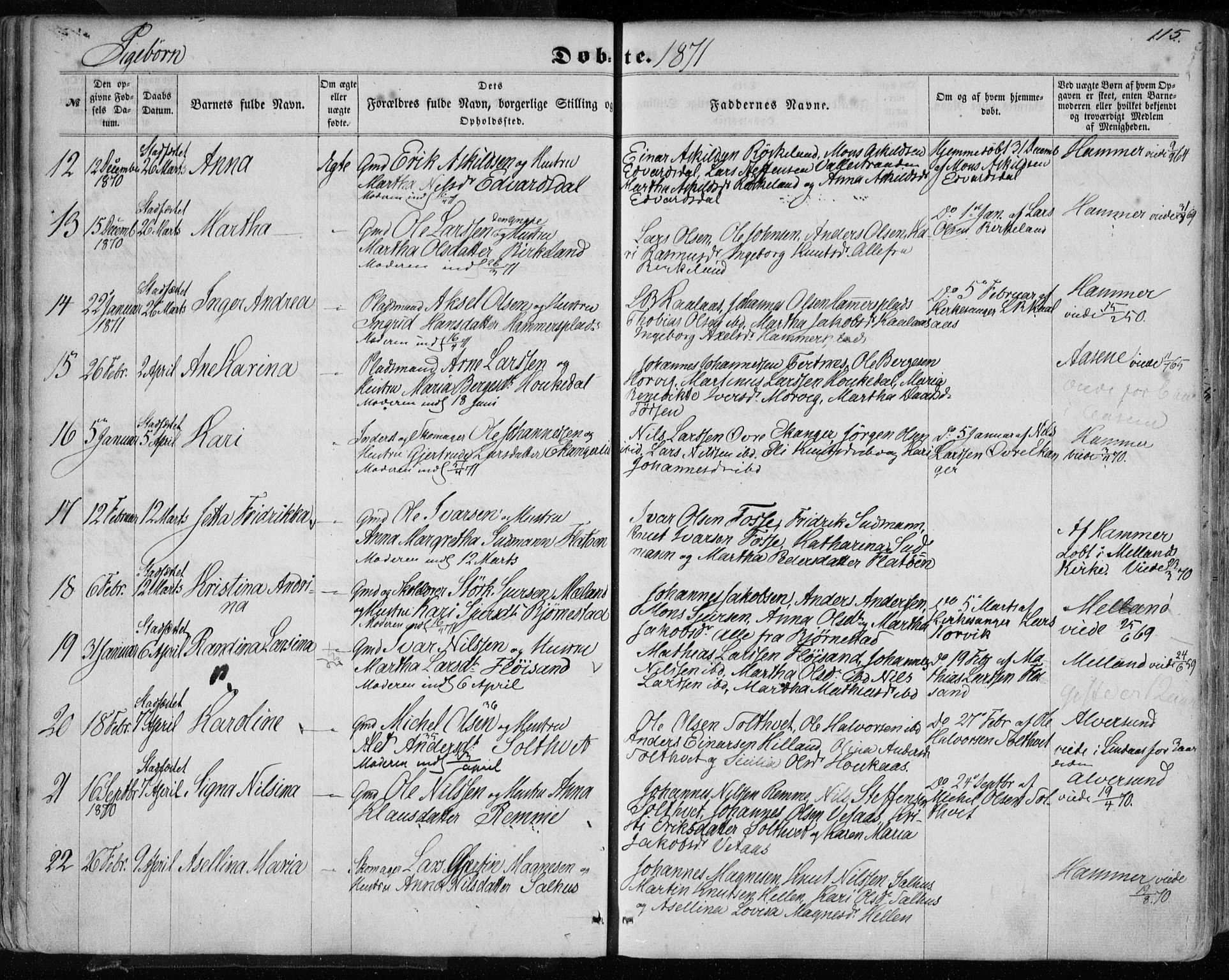 Hamre sokneprestembete, SAB/A-75501/H/Ha/Haa/Haaa/L0014: Parish register (official) no. A 14, 1858-1872, p. 115