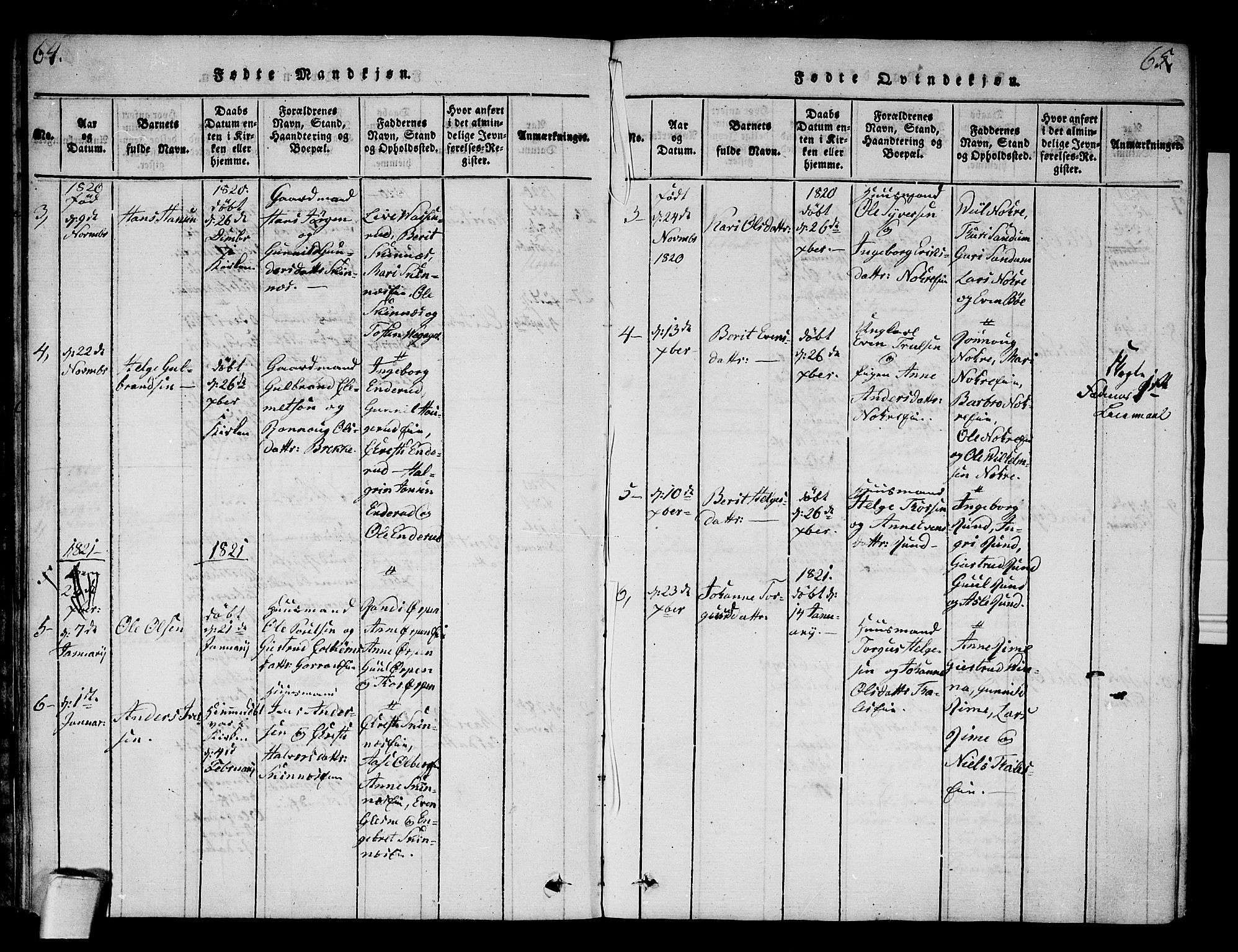 Krødsherad kirkebøker, SAKO/A-19/F/Fa/L0001: Parish register (official) no. 1, 1815-1829, p. 64-65
