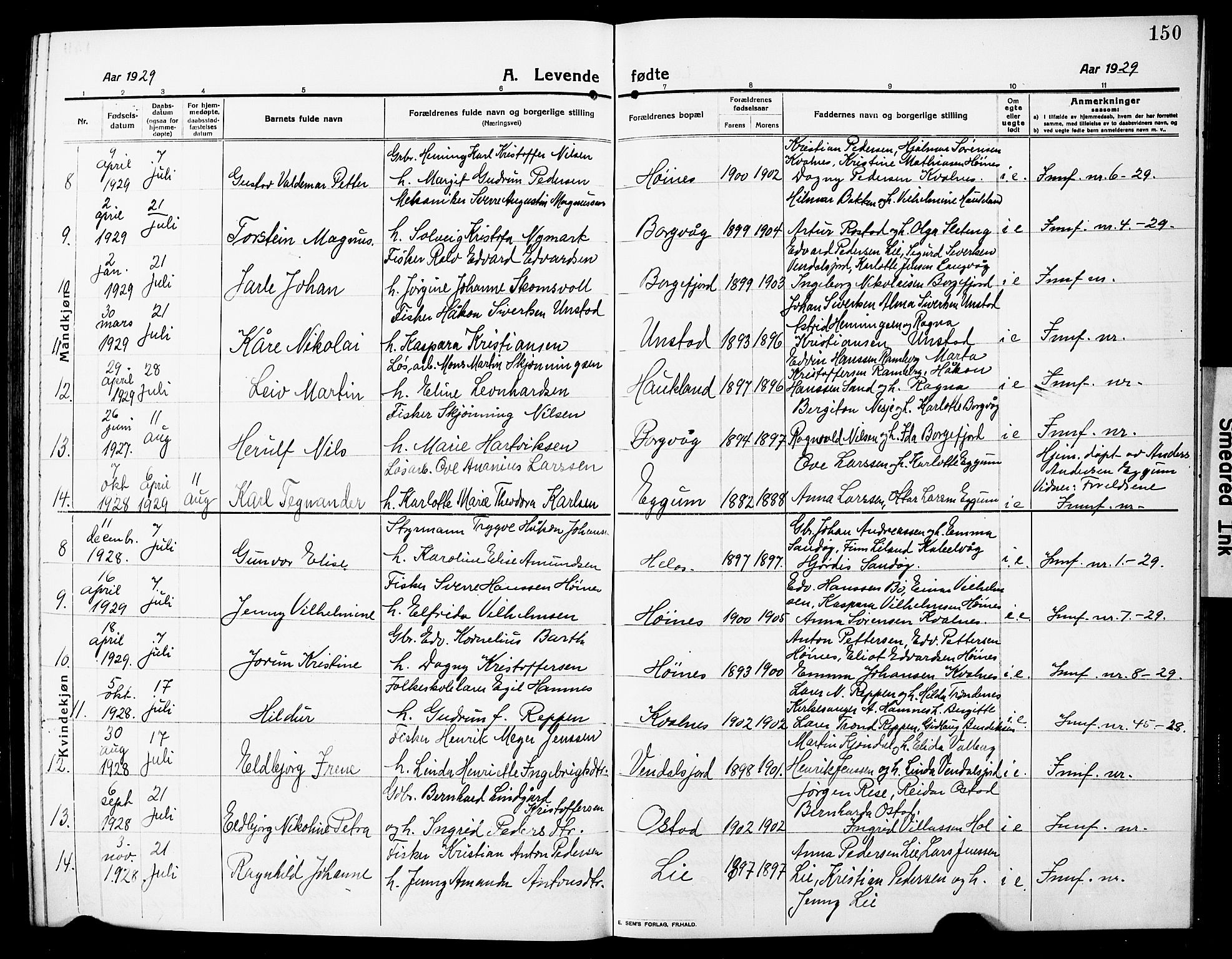 Ministerialprotokoller, klokkerbøker og fødselsregistre - Nordland, SAT/A-1459/880/L1142: Parish register (copy) no. 880C04, 1913-1930, p. 150