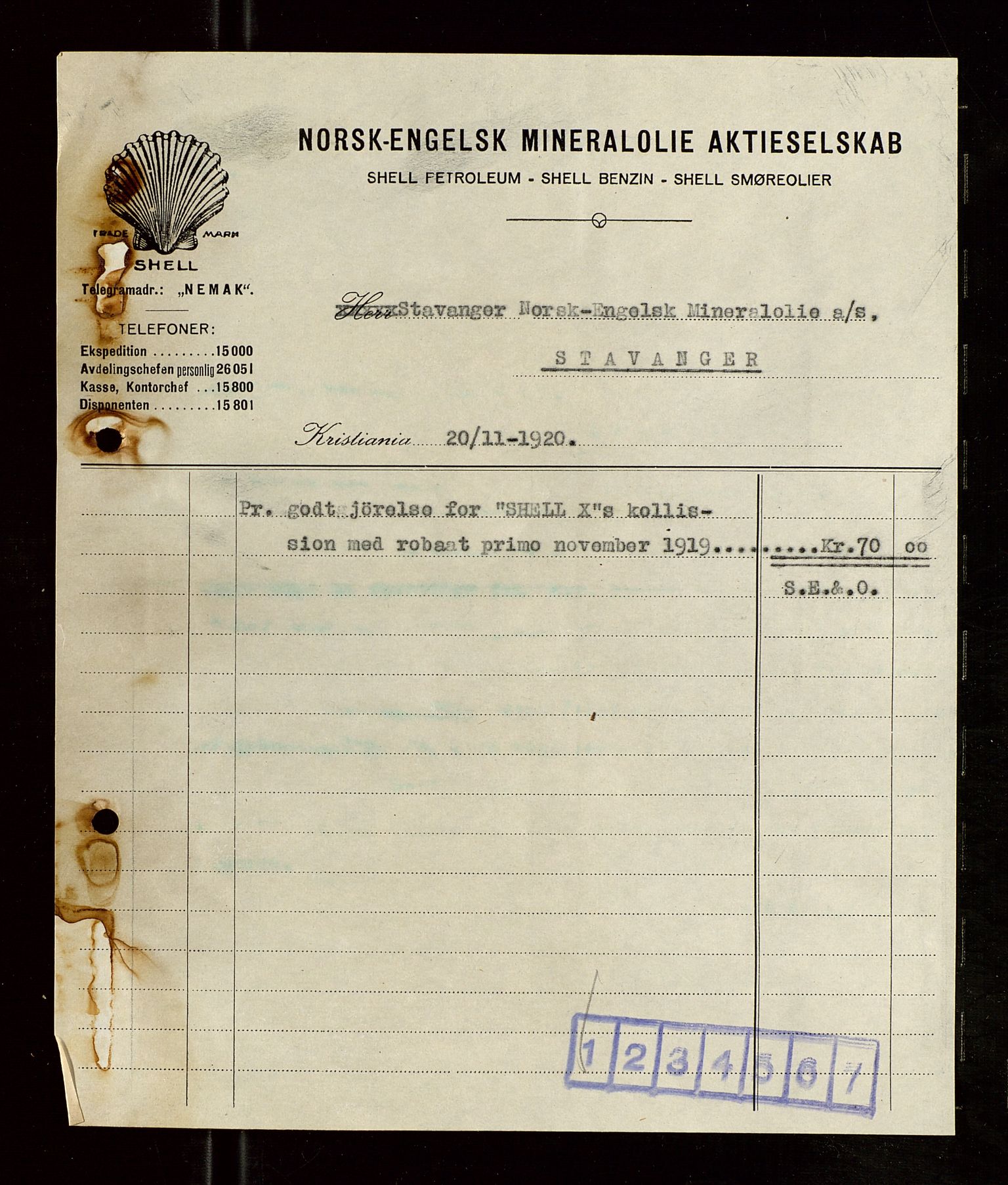 Pa 1521 - A/S Norske Shell, AV/SAST-A-101915/E/Ea/Eaa/L0008: Sjefskorrespondanse, 1920, p. 174