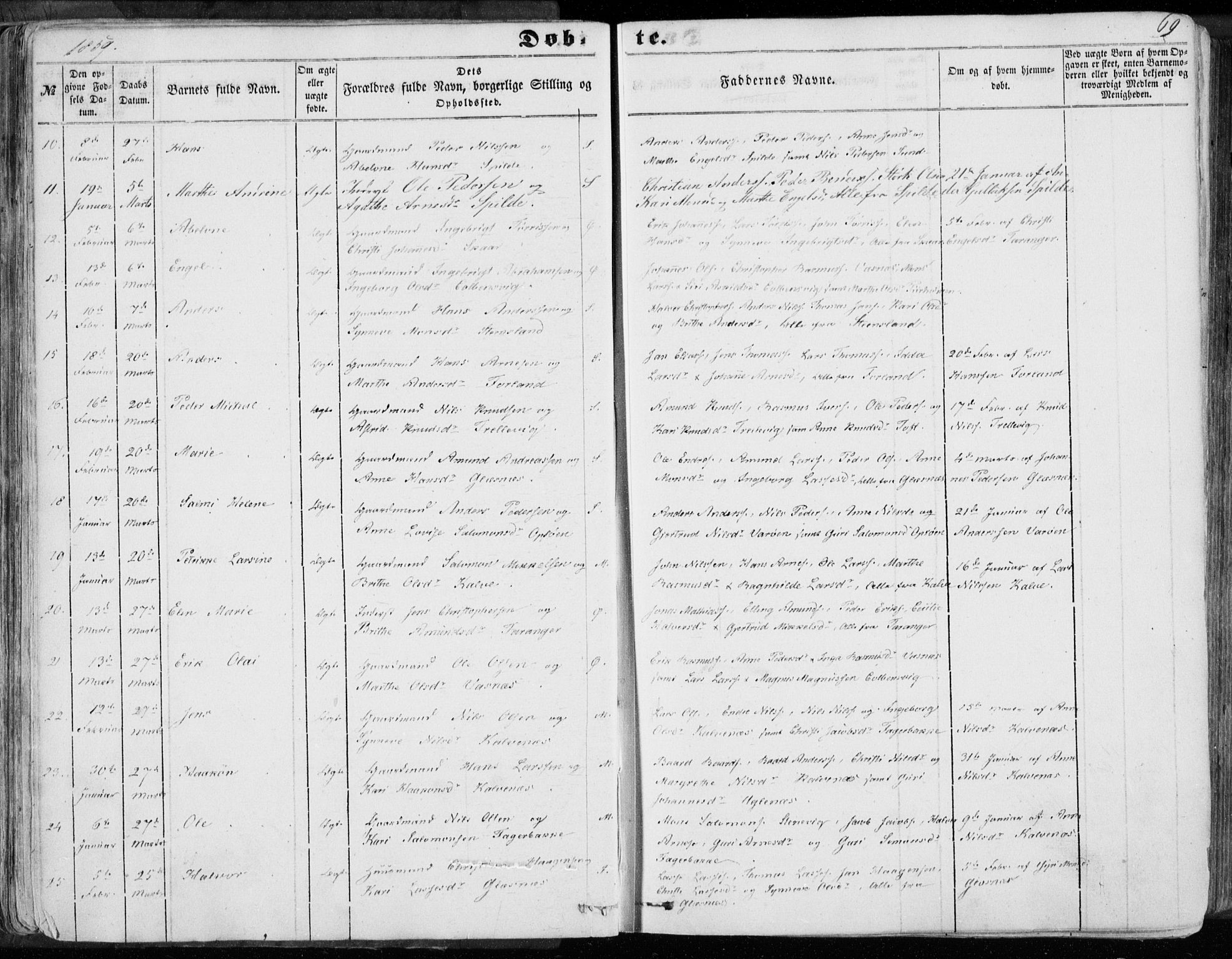 Sund sokneprestembete, AV/SAB-A-99930: Parish register (official) no. A 14, 1850-1866, p. 69