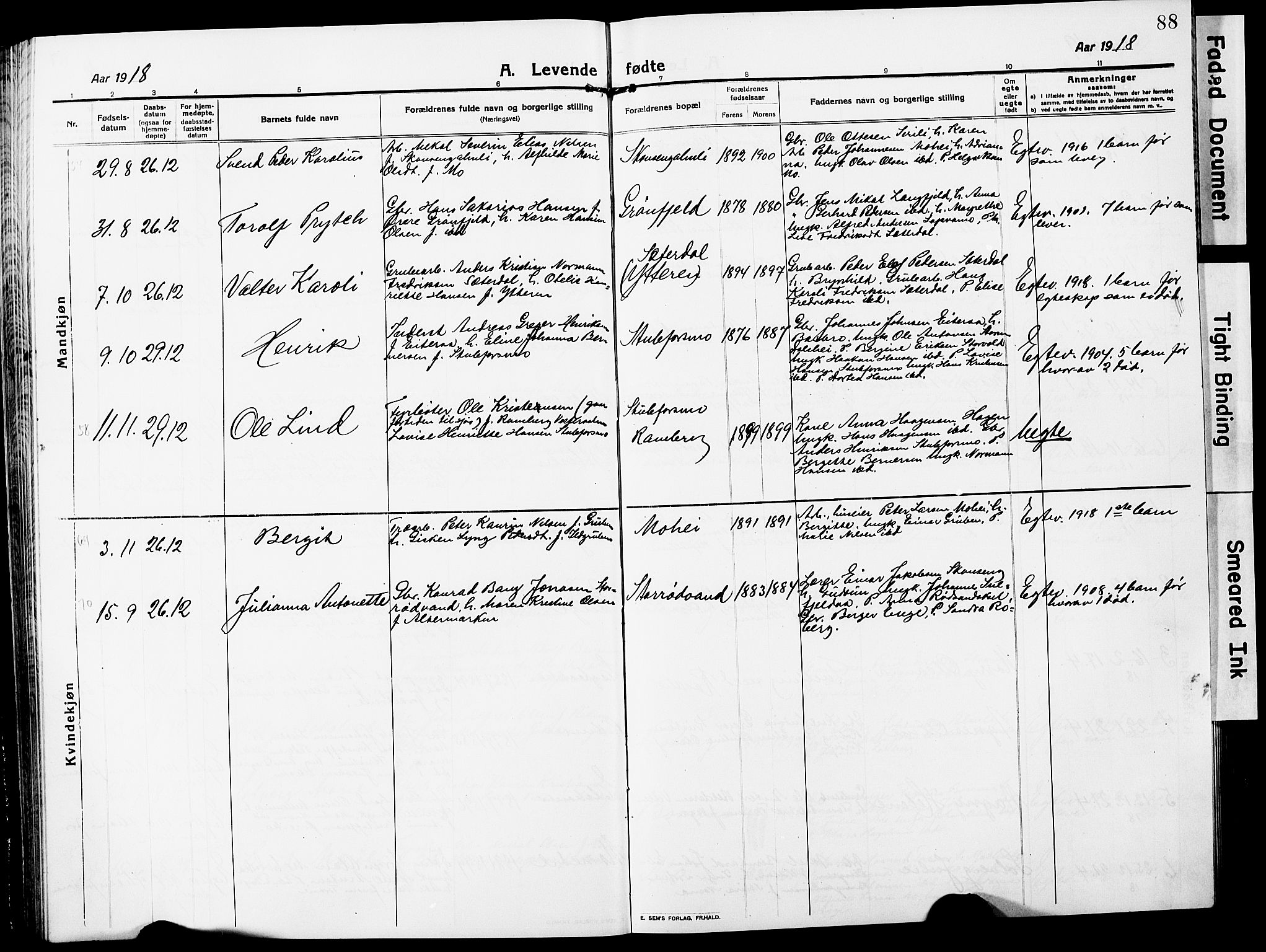 Ministerialprotokoller, klokkerbøker og fødselsregistre - Nordland, SAT/A-1459/827/L0423: Parish register (copy) no. 827C12, 1912-1930, p. 88
