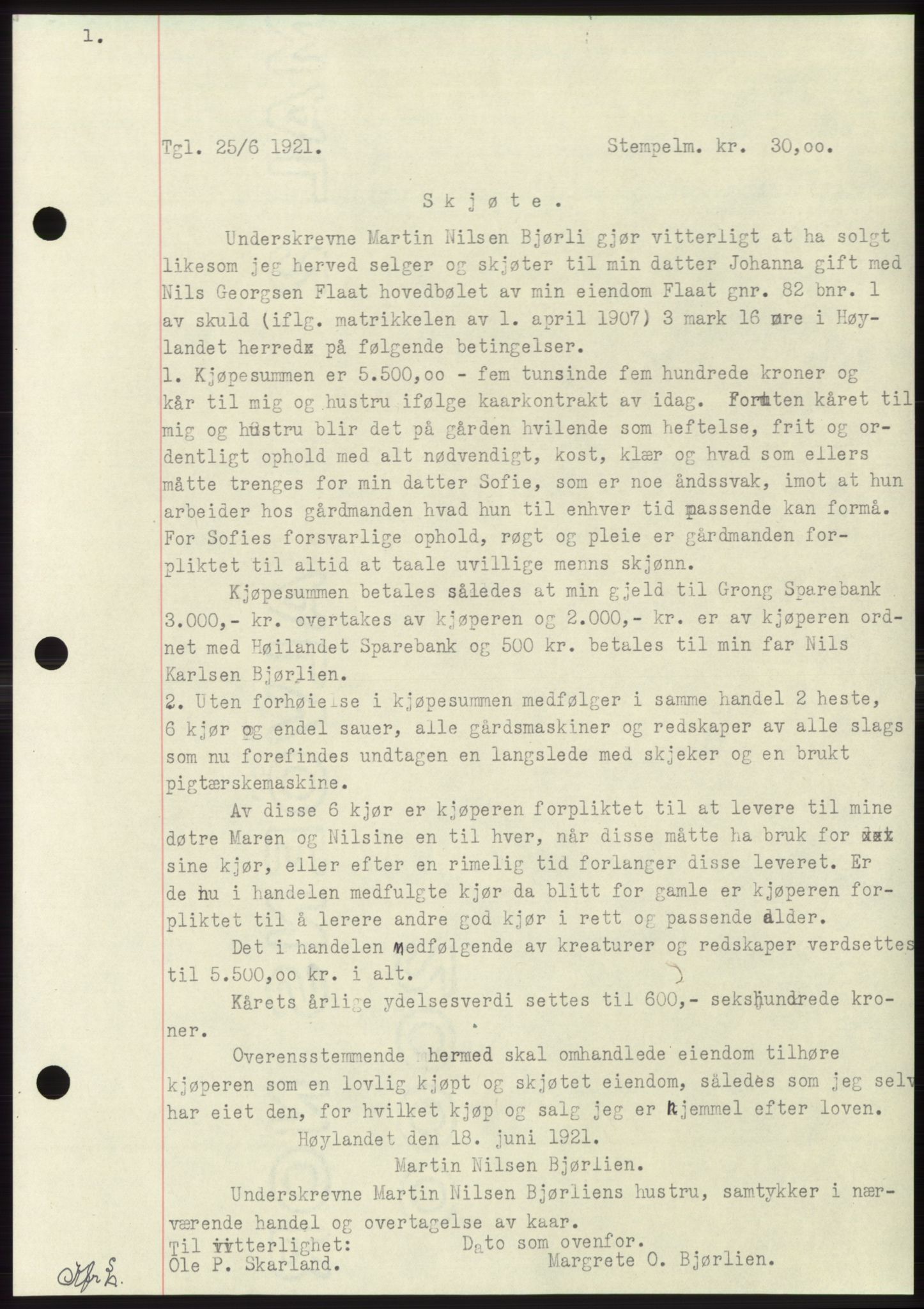 Namdal sorenskriveri, SAT/A-4133/1/2/2C: Mortgage book no. -, 1916-1921, Deed date: 25.06.1921