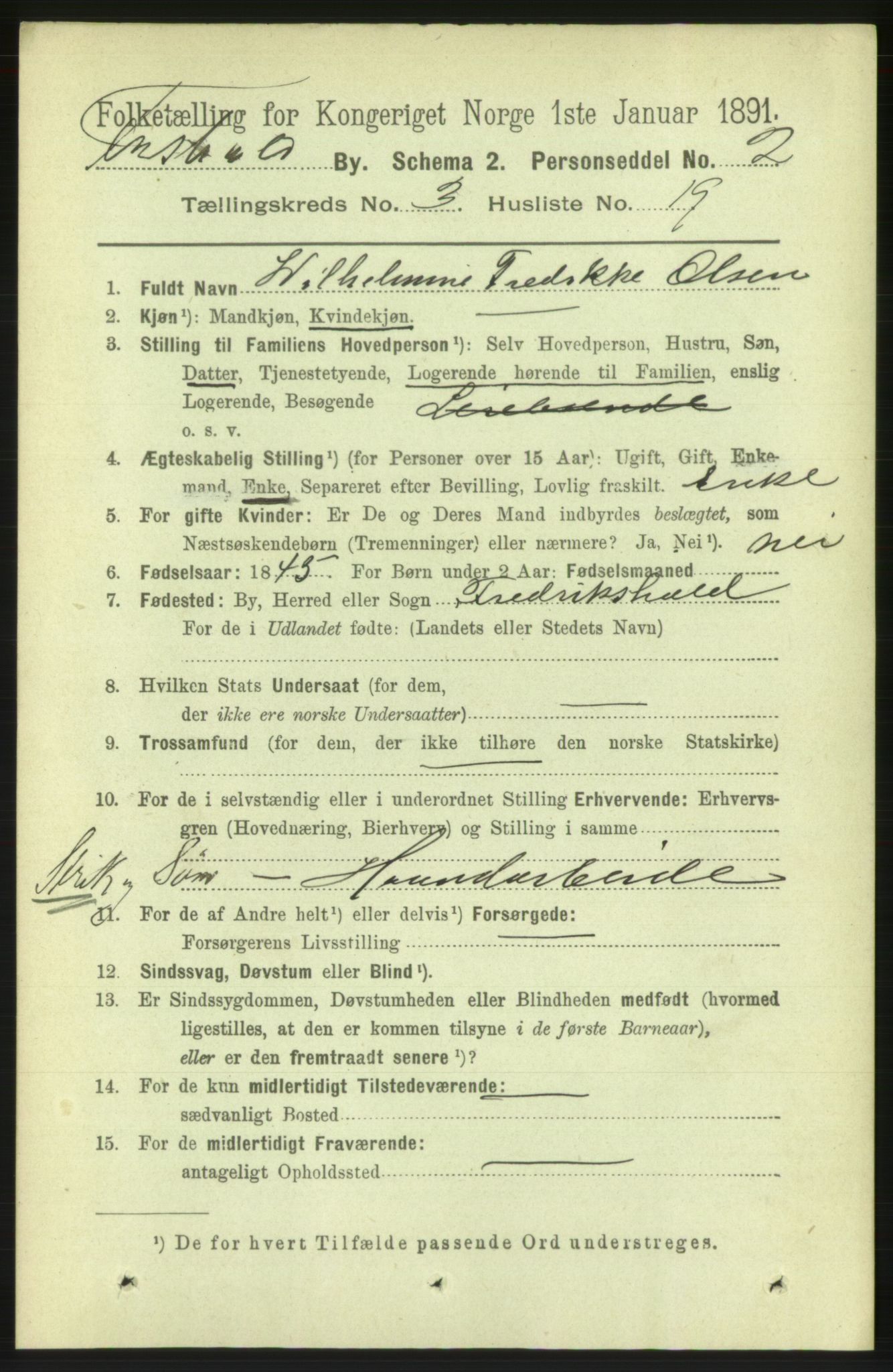 RA, 1891 census for 0101 Fredrikshald, 1891, p. 3438