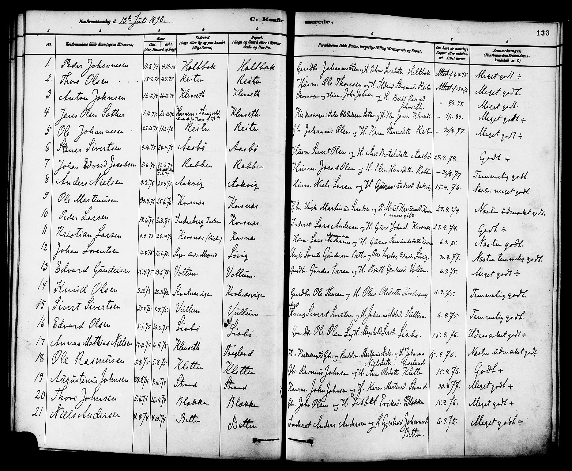 Ministerialprotokoller, klokkerbøker og fødselsregistre - Møre og Romsdal, SAT/A-1454/576/L0885: Parish register (official) no. 576A03, 1880-1898, p. 133