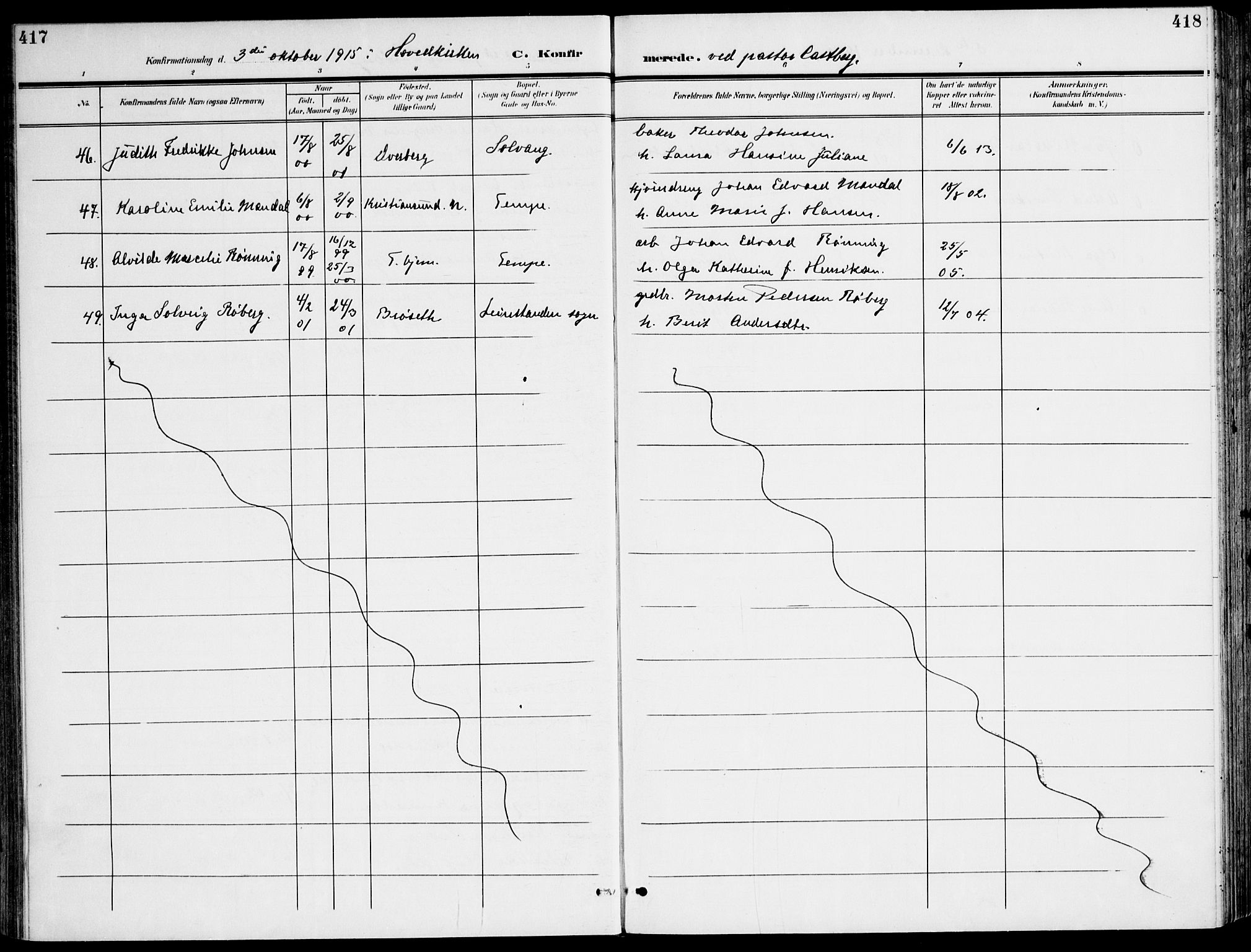 Ministerialprotokoller, klokkerbøker og fødselsregistre - Sør-Trøndelag, AV/SAT-A-1456/607/L0320: Parish register (official) no. 607A04, 1907-1915, p. 417-418