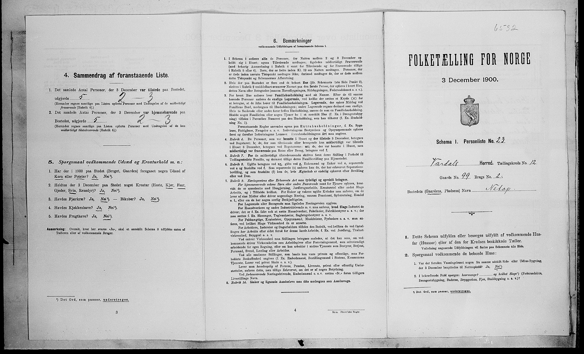 SAH, 1900 census for Vardal, 1900, p. 1268