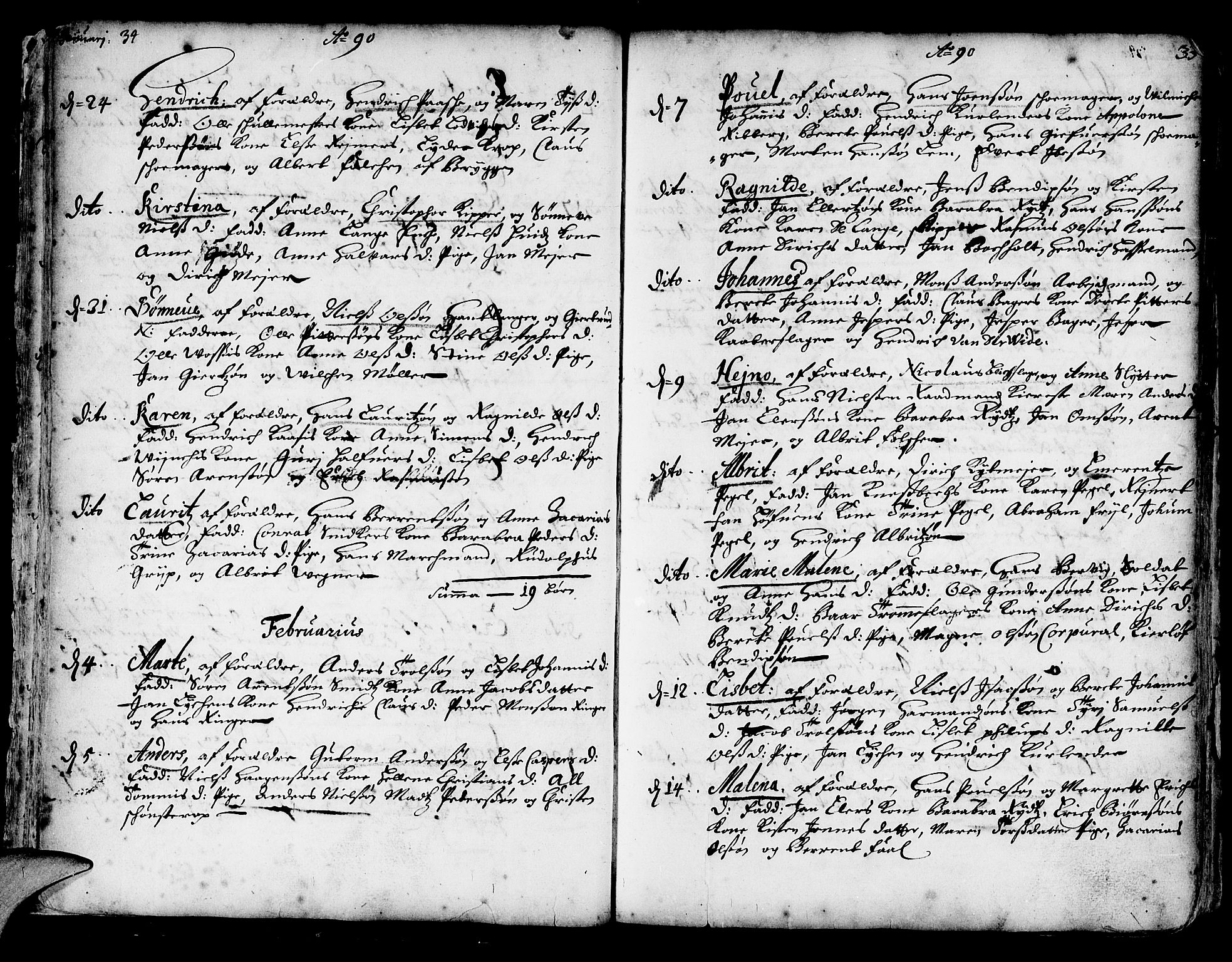 Korskirken sokneprestembete, AV/SAB-A-76101/H/Haa/L0002: Parish register (official) no. A 2, 1688-1697, p. 34-35