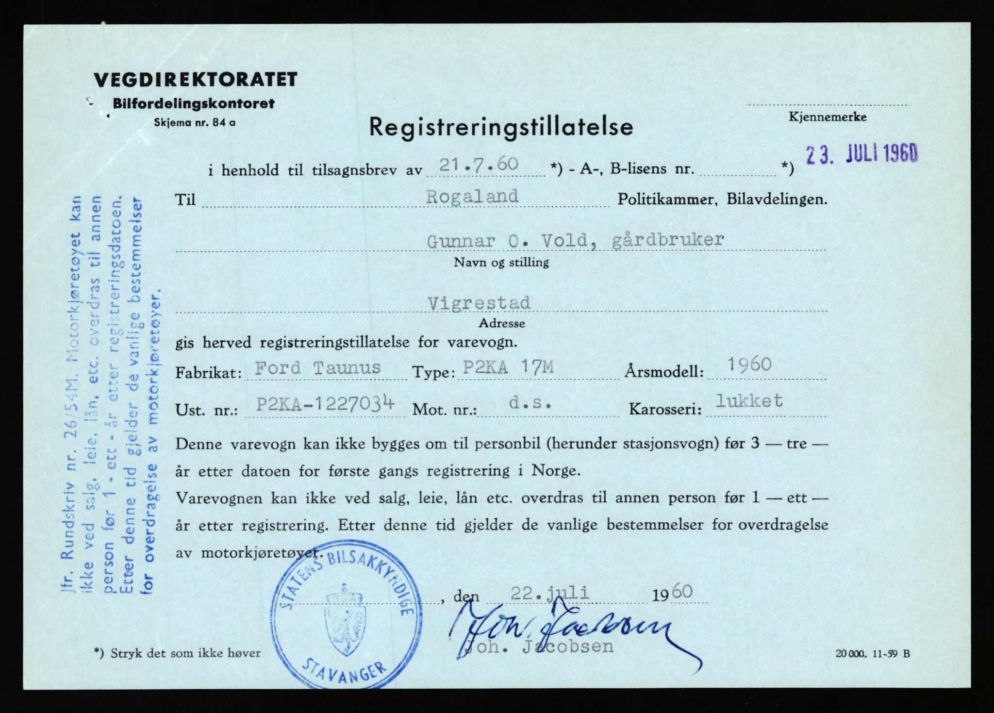 Stavanger trafikkstasjon, AV/SAST-A-101942/0/F/L0057: L-57200 - L-57999, 1930-1971, p. 1107