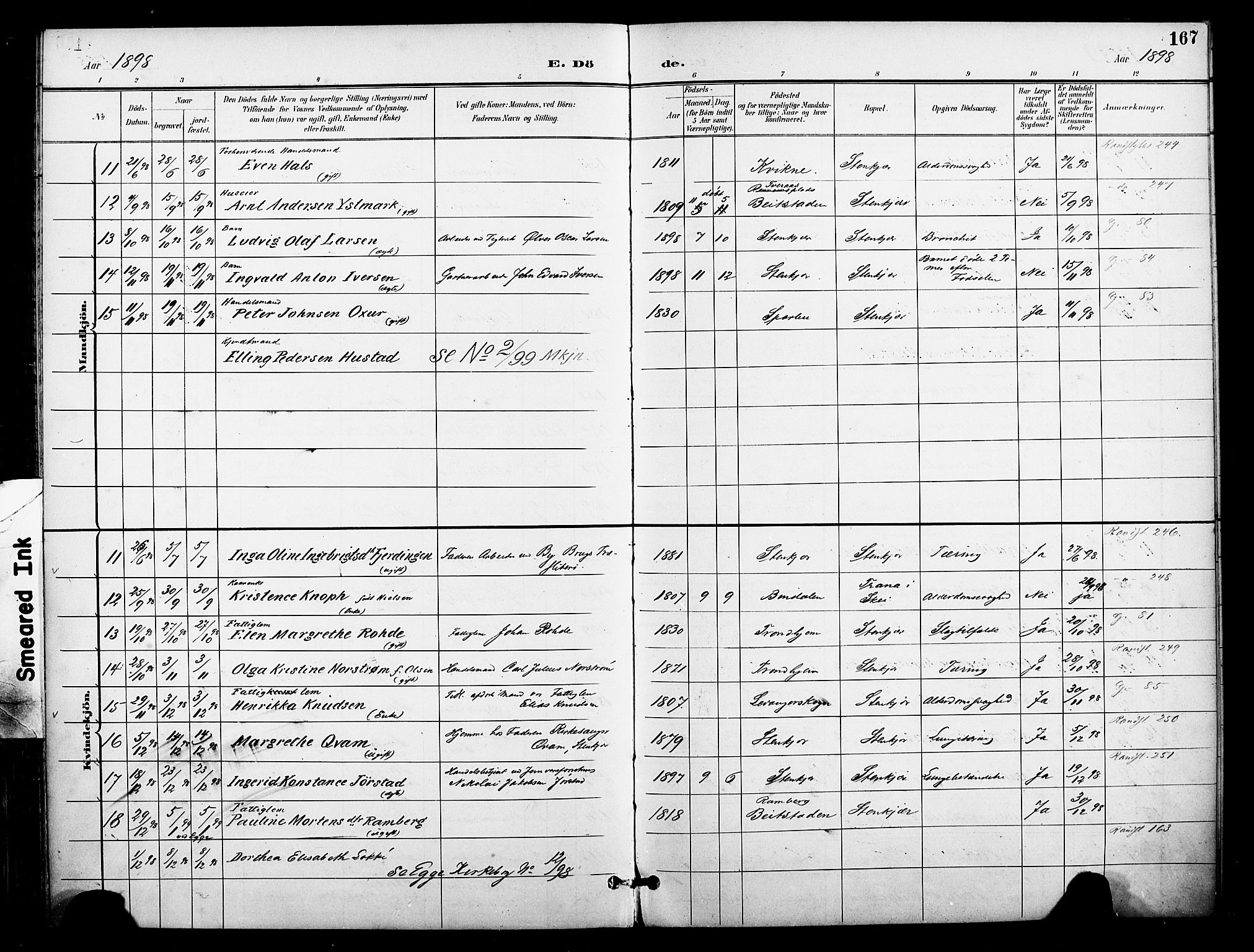 Ministerialprotokoller, klokkerbøker og fødselsregistre - Nord-Trøndelag, AV/SAT-A-1458/739/L0372: Parish register (official) no. 739A04, 1895-1903, p. 167