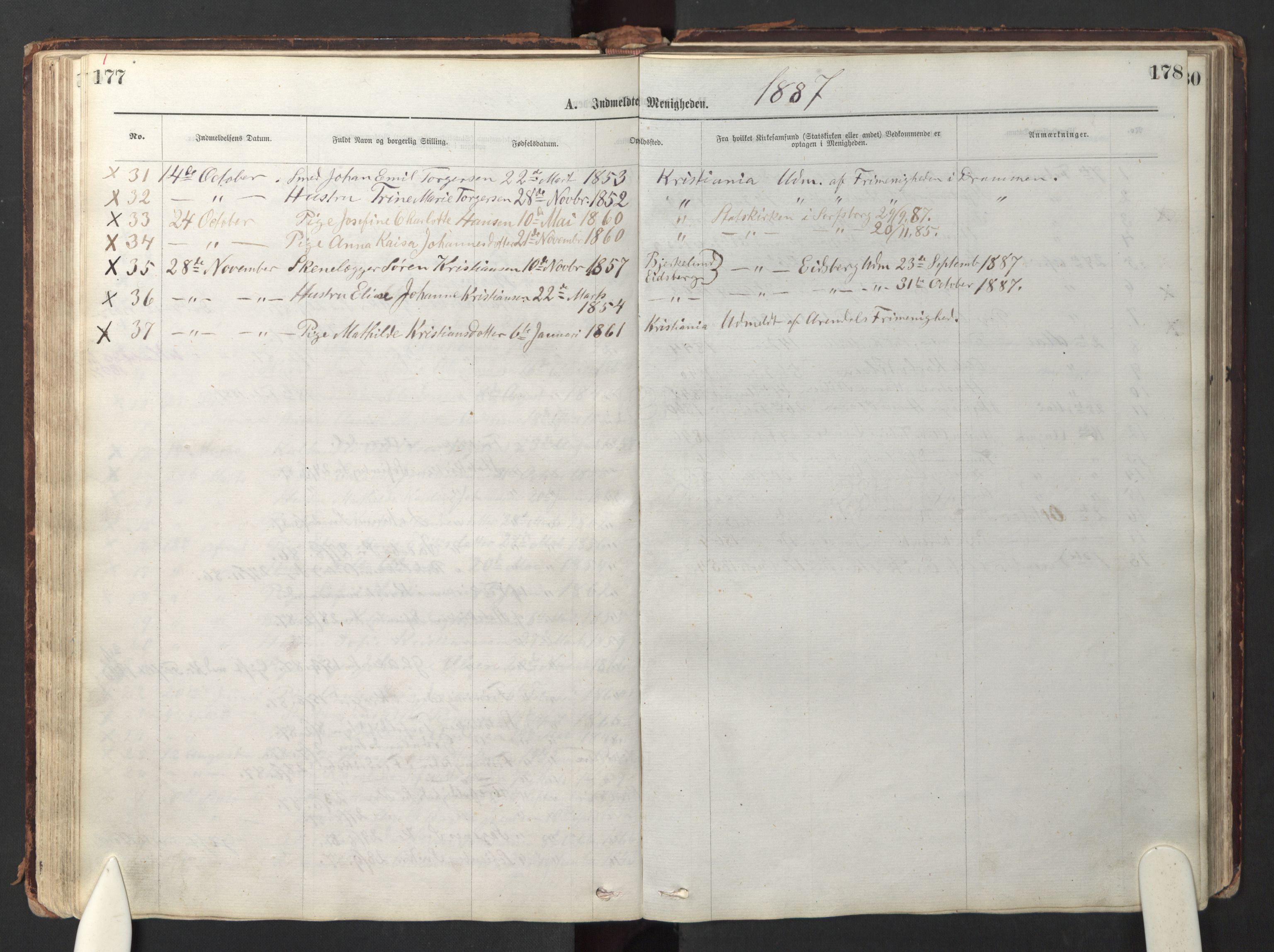 Den evangelisk-lutherske frikirke østre menighet, Oslo, AV/SAO-PAO-0245/F/L0001: Dissenter register no. 1, 1878-1892, p. 177-178
