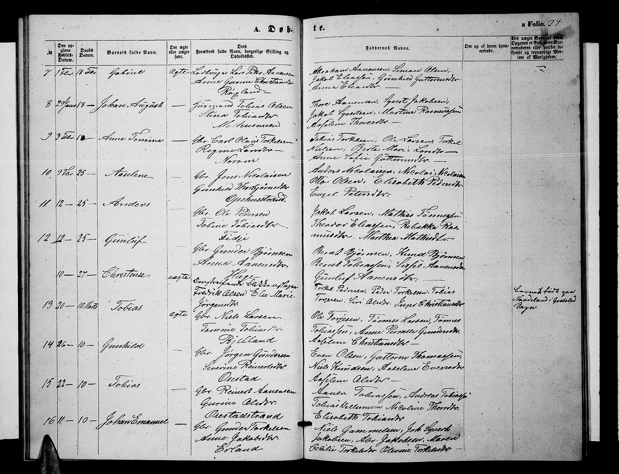 Sør-Audnedal sokneprestkontor, AV/SAK-1111-0039/F/Fb/Fbb/L0004: Parish register (copy) no. B 4, 1868-1879, p. 24