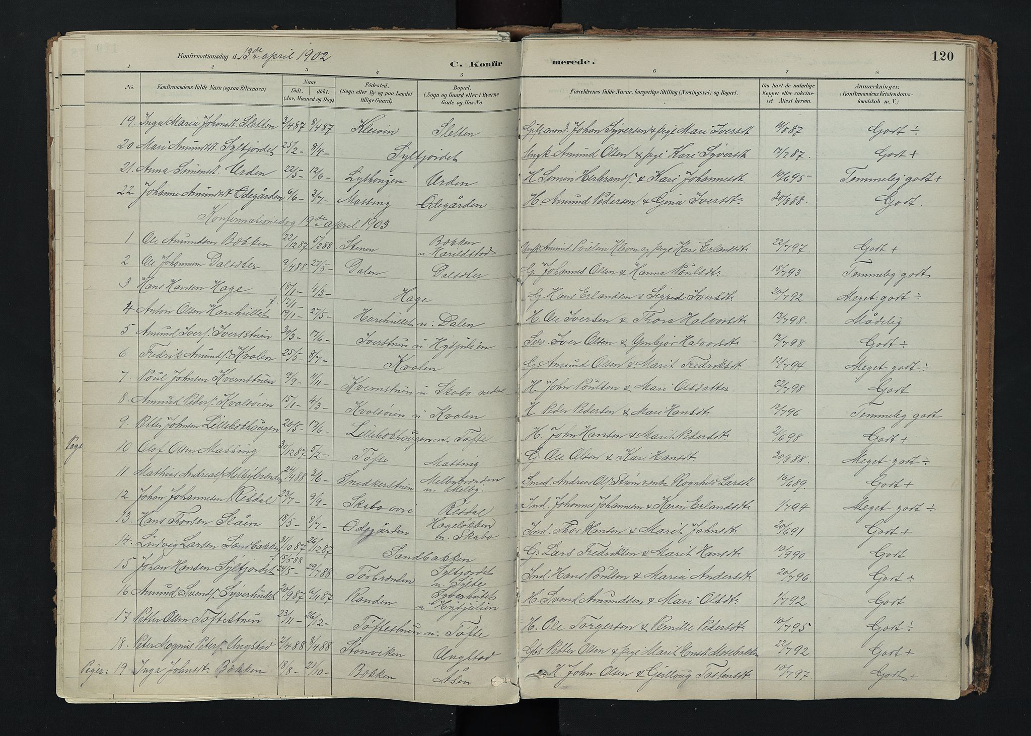 Nord-Fron prestekontor, SAH/PREST-080/H/Ha/Haa/L0005: Parish register (official) no. 5, 1884-1914, p. 120