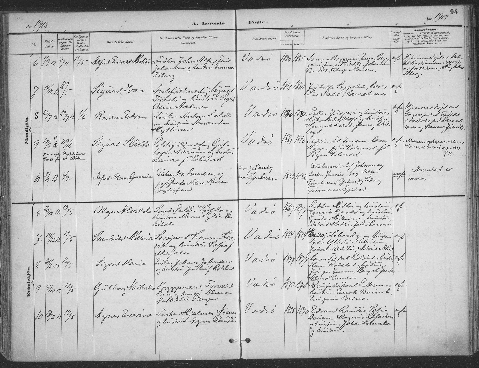Vadsø sokneprestkontor, SATØ/S-1325/H/Ha/L0007kirke: Parish register (official) no. 7, 1896-1916, p. 94