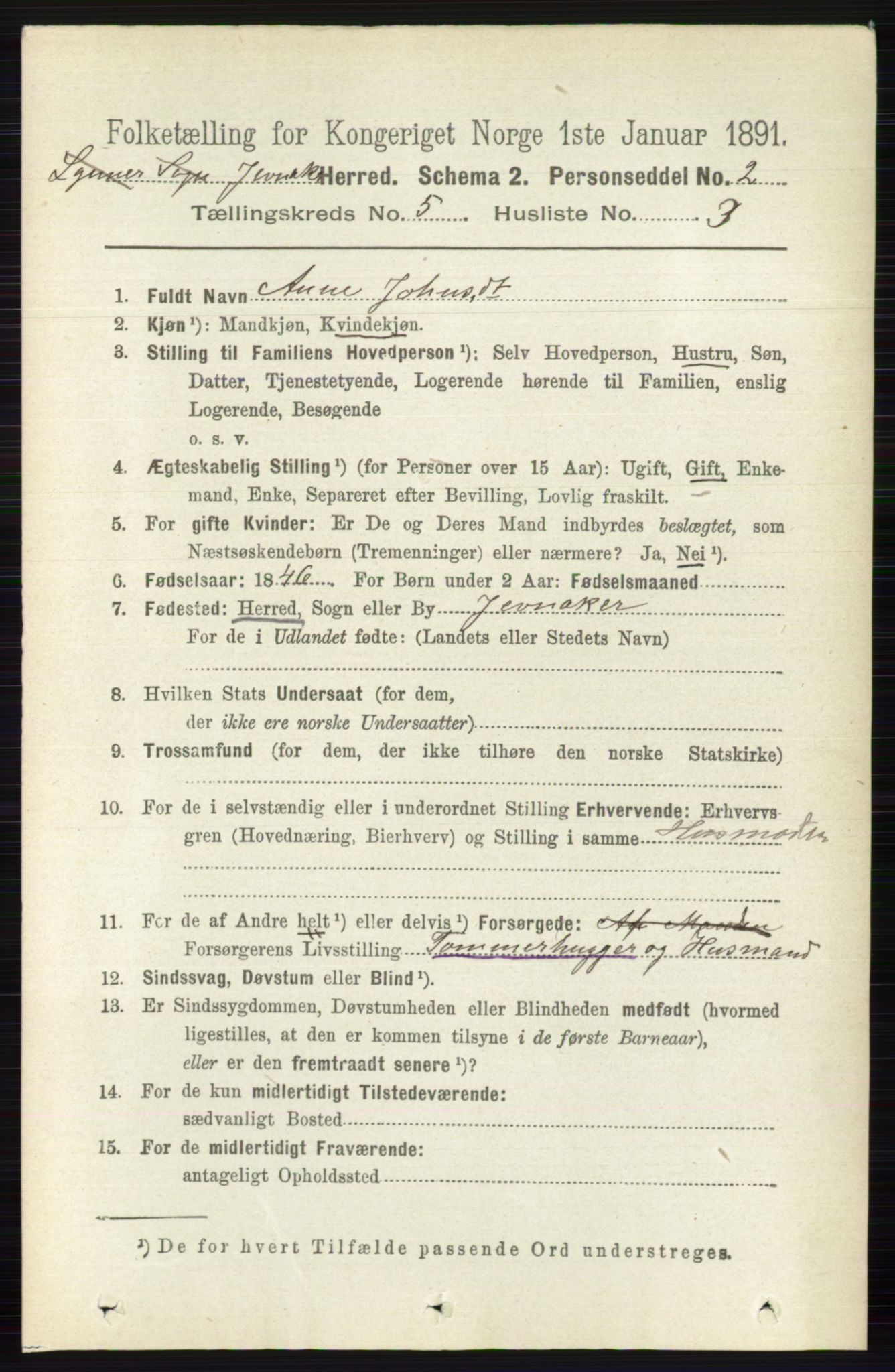 RA, 1891 census for 0532 Jevnaker, 1891, p. 2441