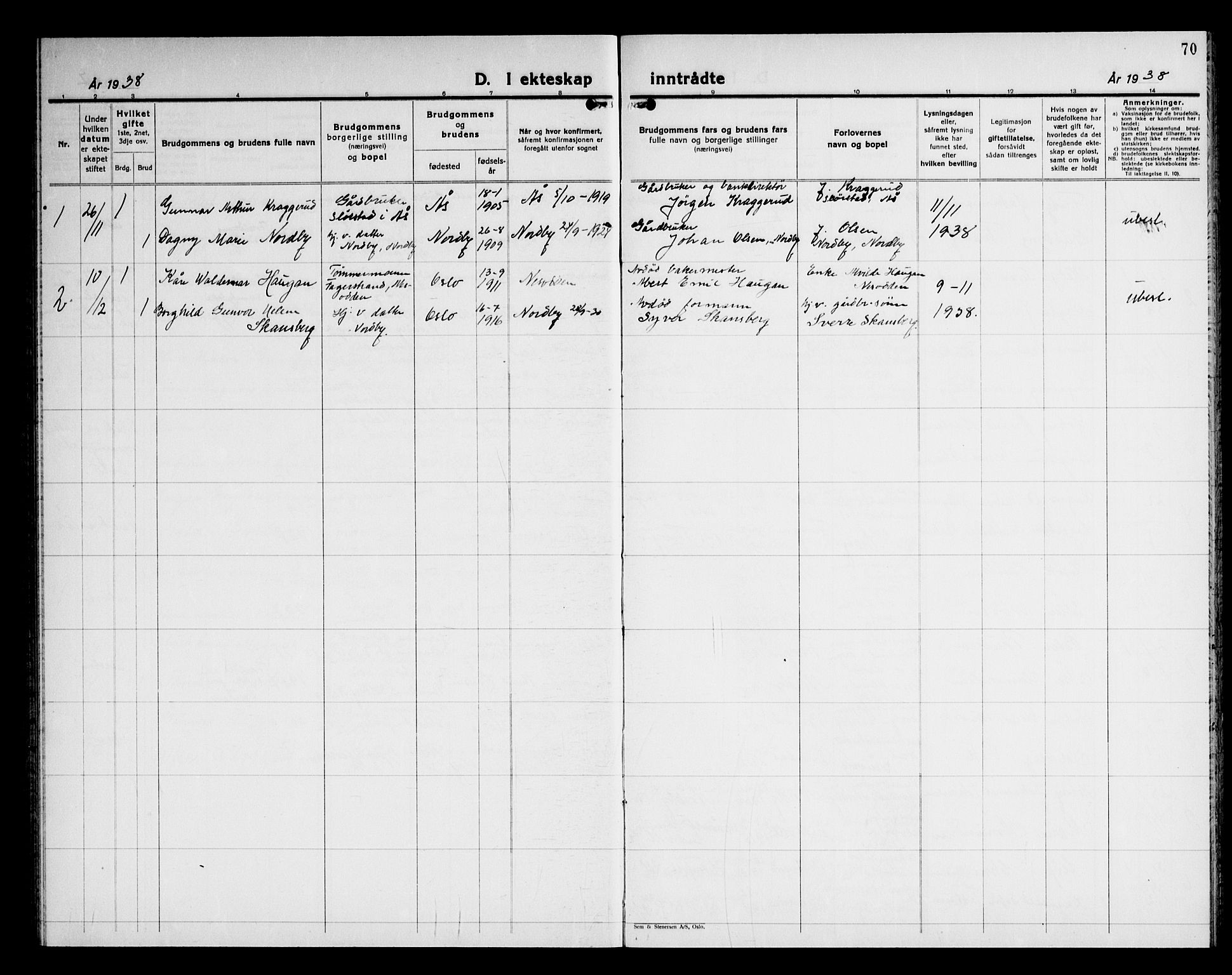 Ås prestekontor Kirkebøker, AV/SAO-A-10894/G/Gb/L0003: Parish register (copy) no. II 3, 1937-1947, p. 70