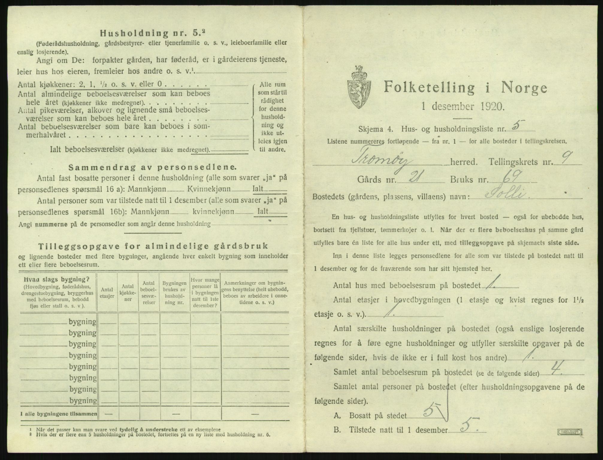 SAK, 1920 census for Tromøy, 1920, p. 967