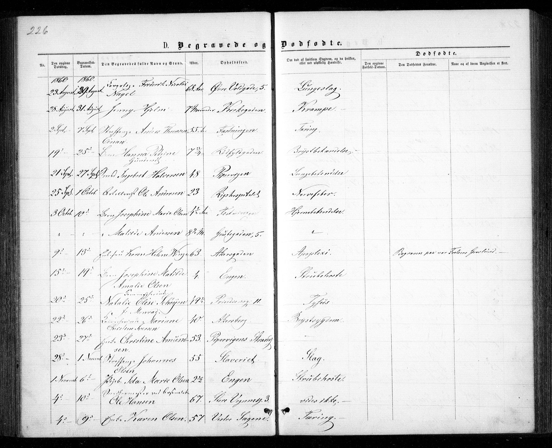 Garnisonsmenigheten Kirkebøker, SAO/A-10846/G/Ga/L0006: Parish register (copy) no. 6, 1860-1880, p. 226