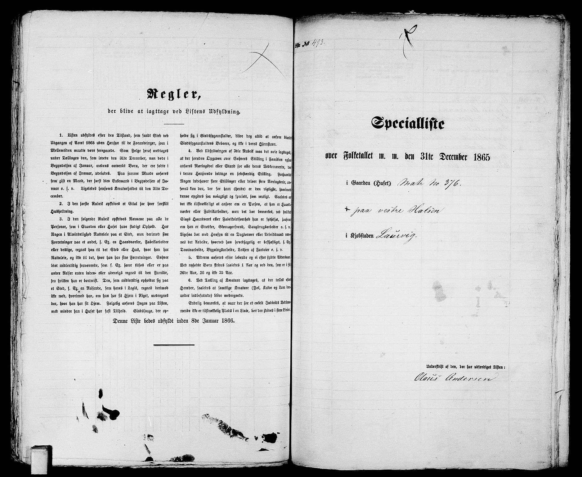 RA, 1865 census for Larvik, 1865, p. 1011