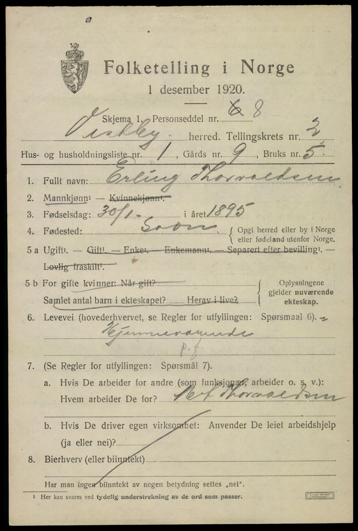 SAO, 1920 census for Vestby, 1920, p. 3399