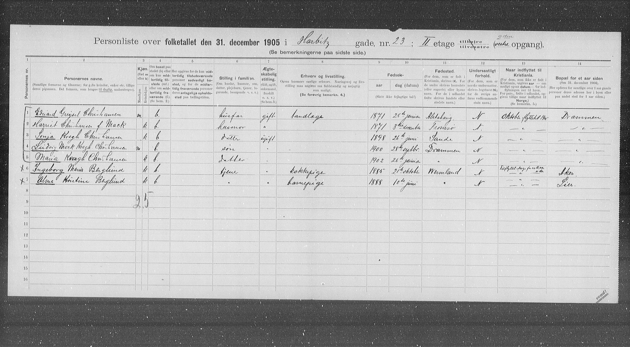 OBA, Municipal Census 1905 for Kristiania, 1905, p. 18142