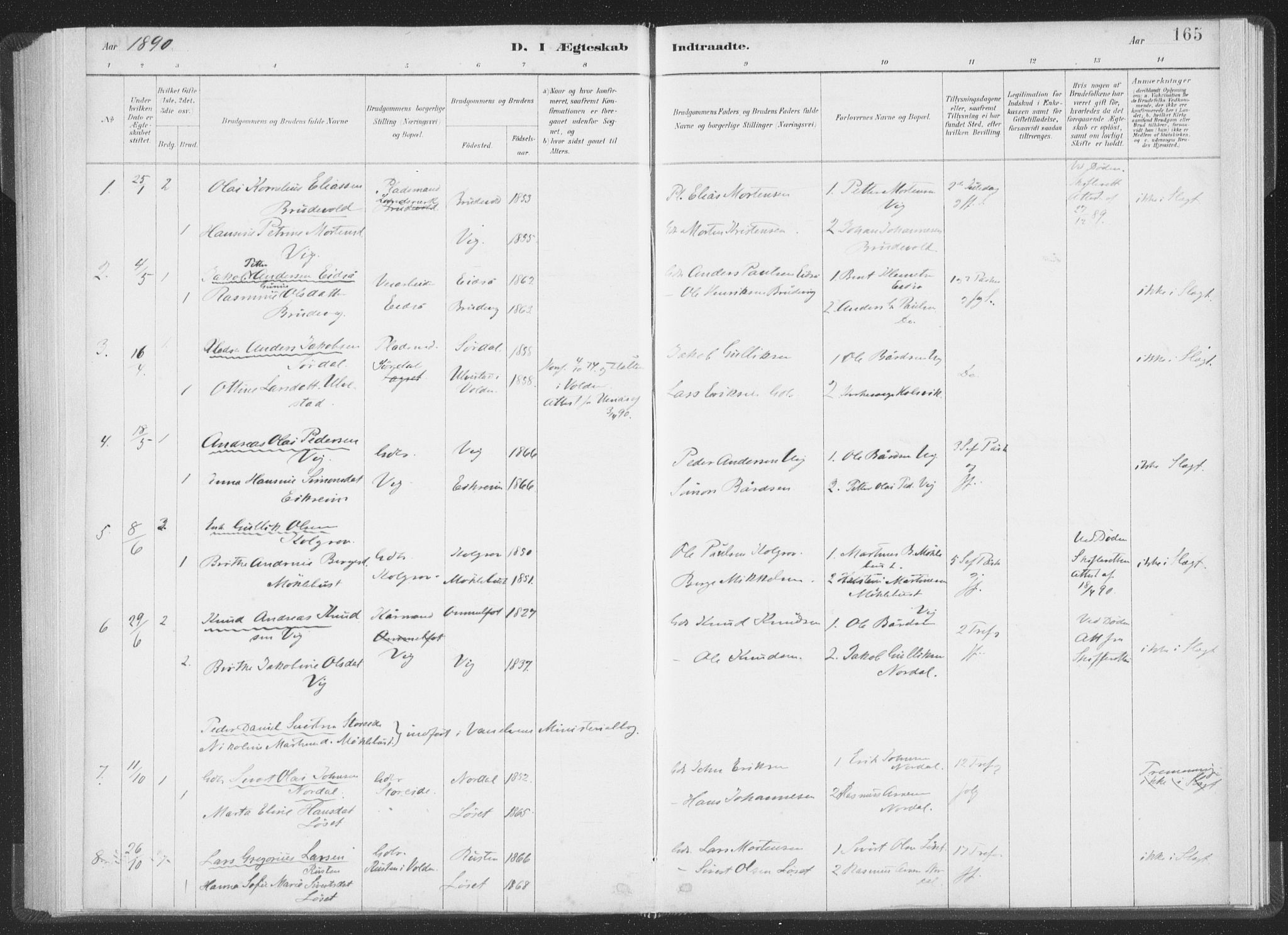 Ministerialprotokoller, klokkerbøker og fødselsregistre - Møre og Romsdal, AV/SAT-A-1454/502/L0025: Parish register (official) no. 502A03, 1885-1909, p. 165