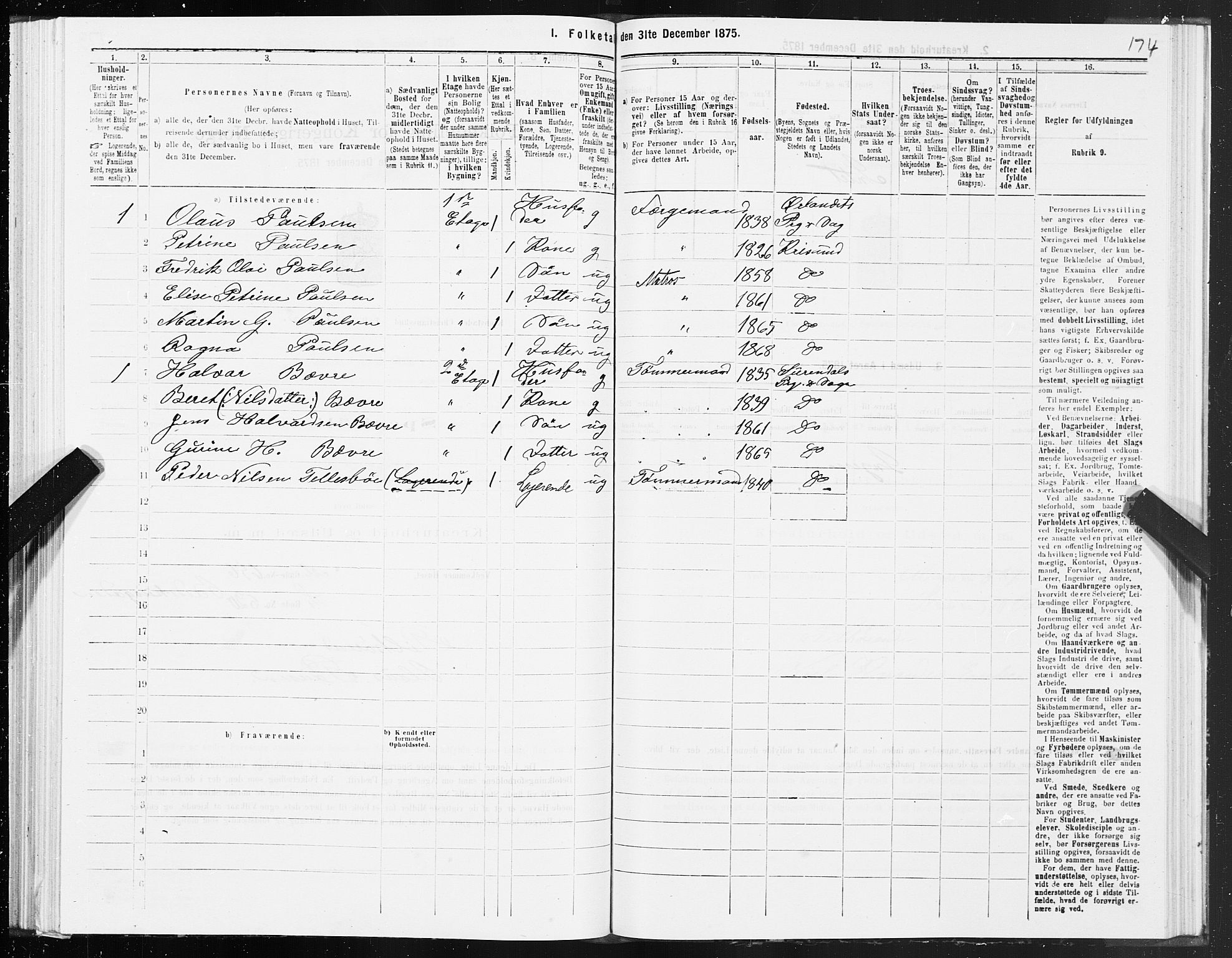 SAT, 1875 census for 1503B Kristiansund/Kristiansund, 1875, p. 3174