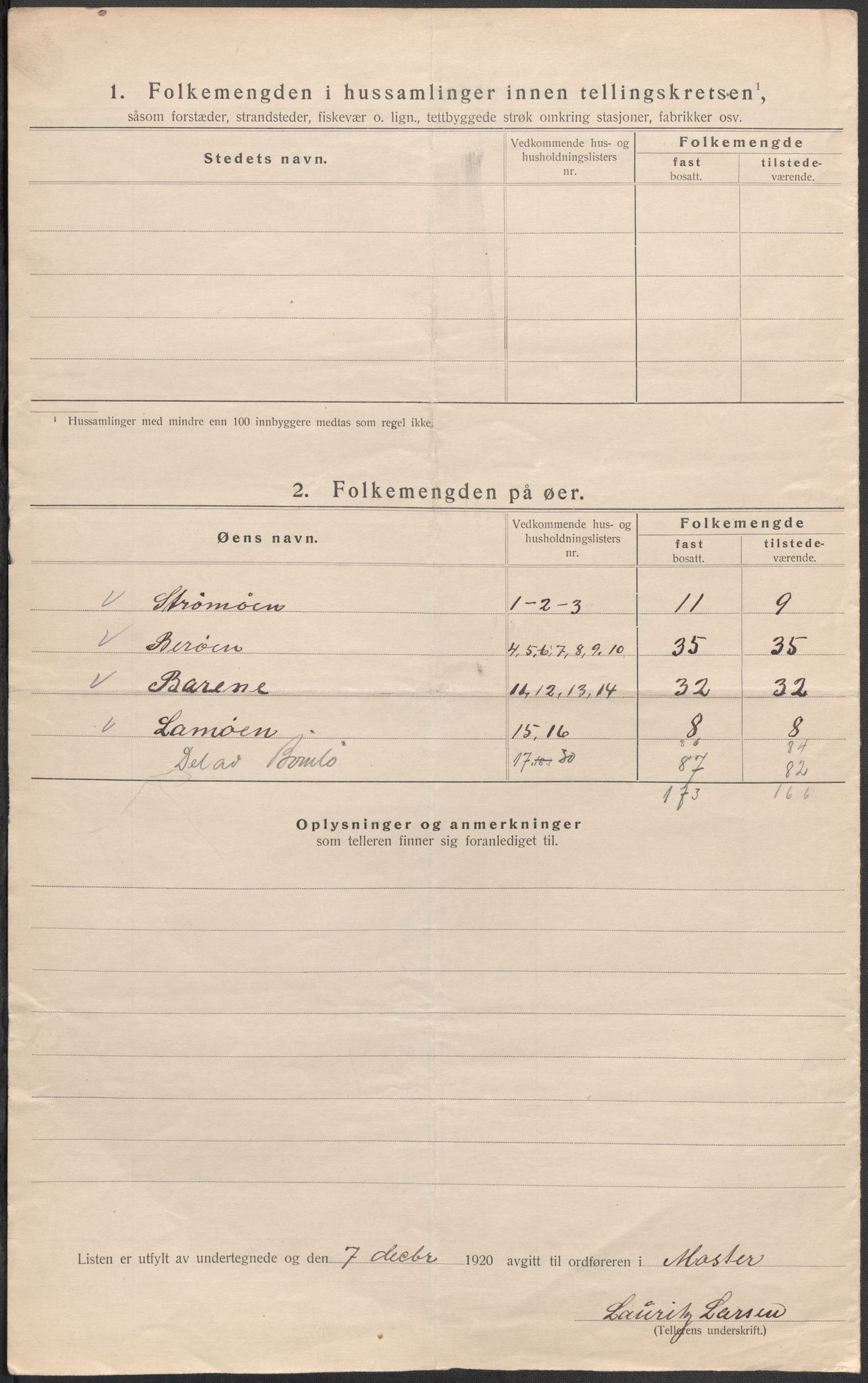 SAB, 1920 census for Moster, 1920, p. 7