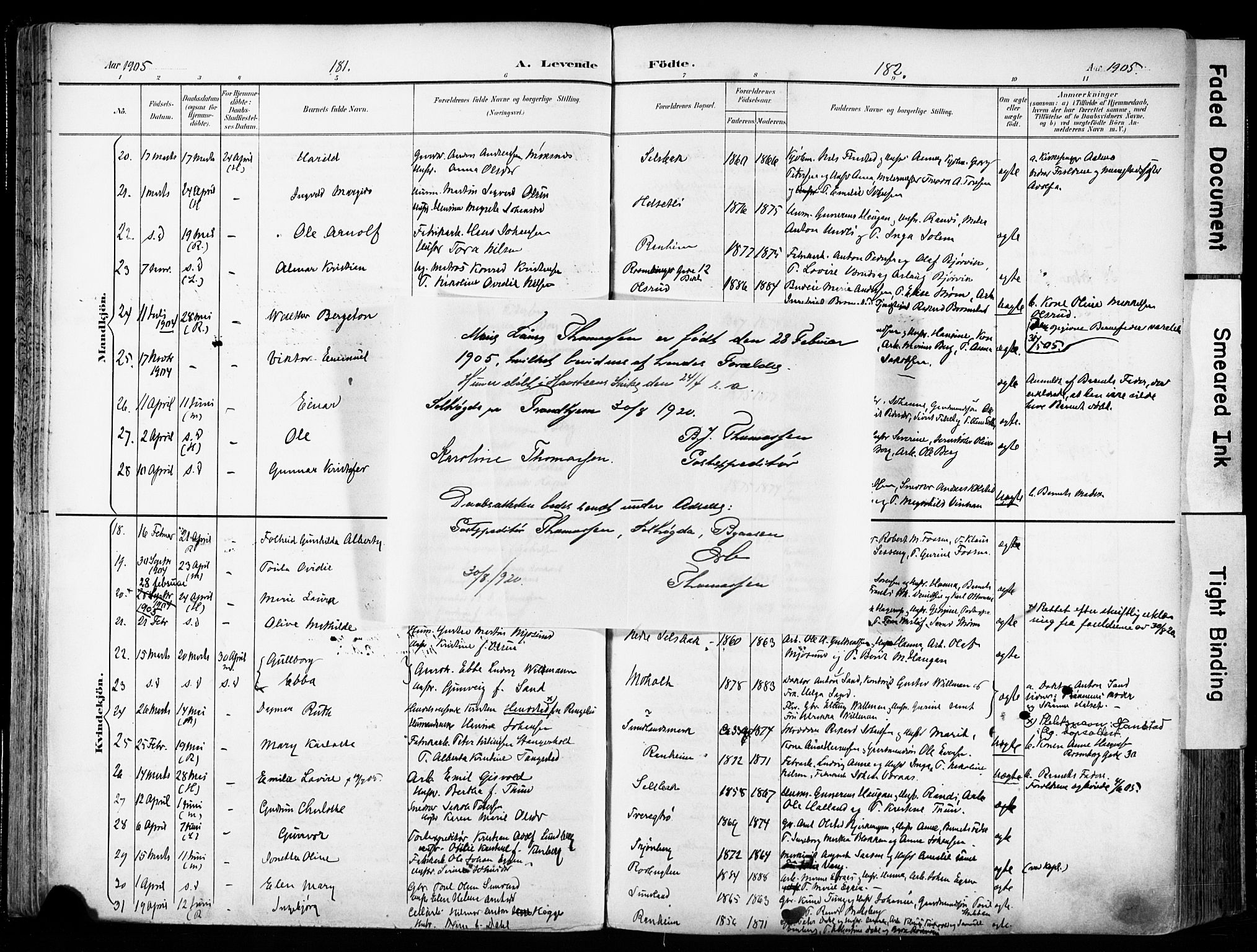 Ministerialprotokoller, klokkerbøker og fødselsregistre - Sør-Trøndelag, SAT/A-1456/606/L0301: Parish register (official) no. 606A16, 1894-1907, p. 181-182
