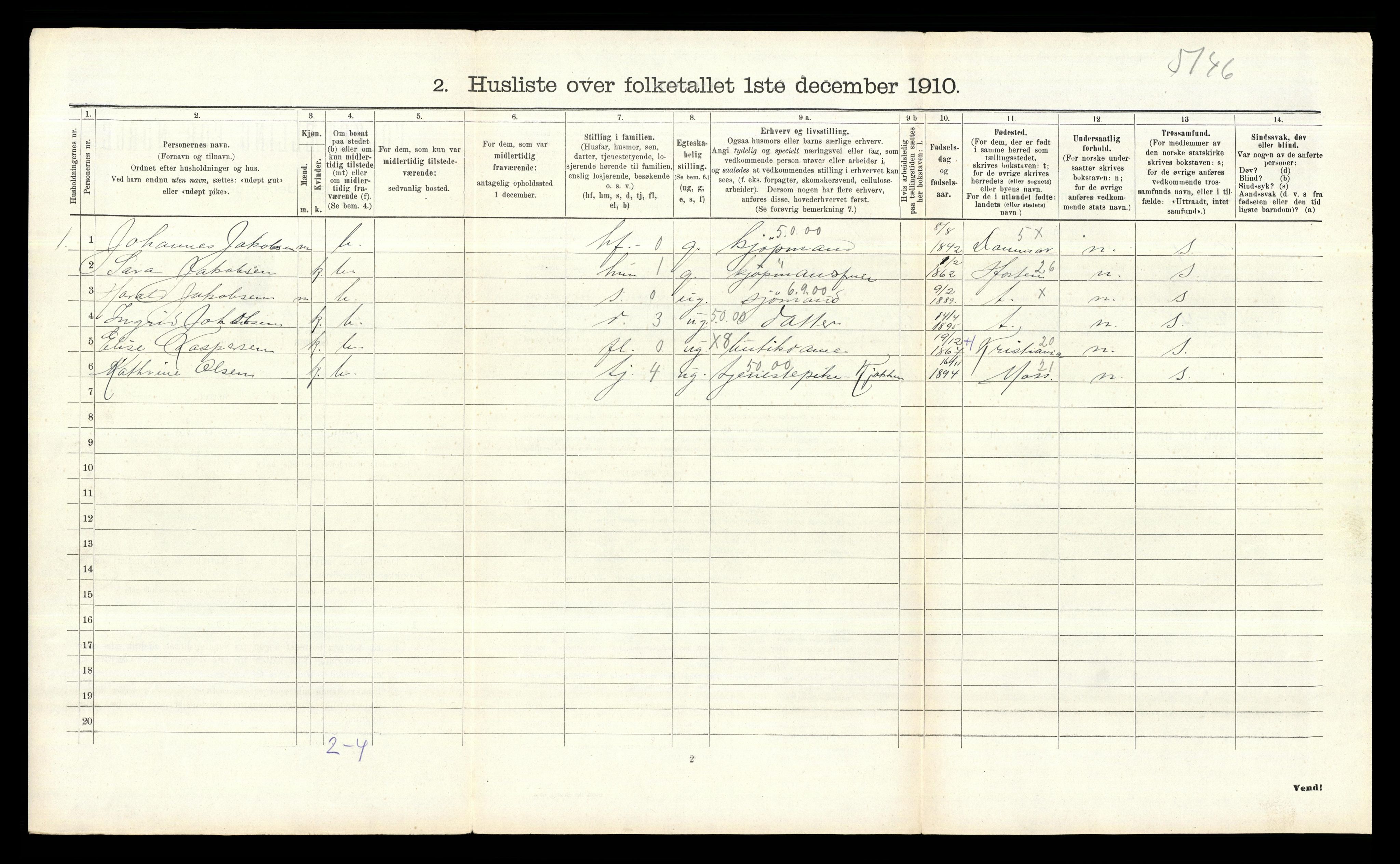 RA, 1910 census for Rygge, 1910, p. 261