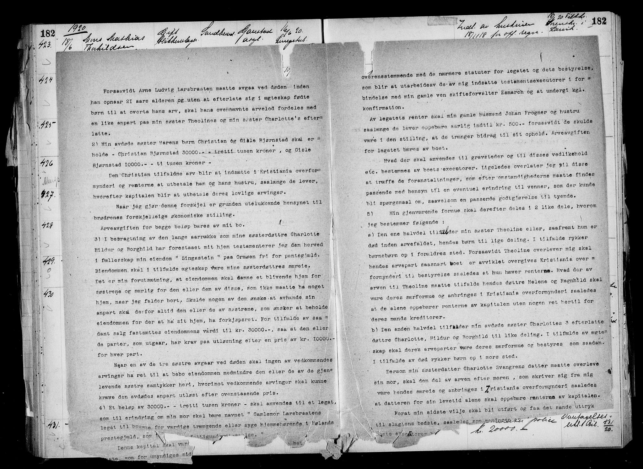 Aker kriminaldommer, skifte- og auksjonsforvalterembete, AV/SAO-A-10452/H/Hb/Hba/Hbaa/L0005: Dødsfallsprotokoll, 1918-1922, p. 182