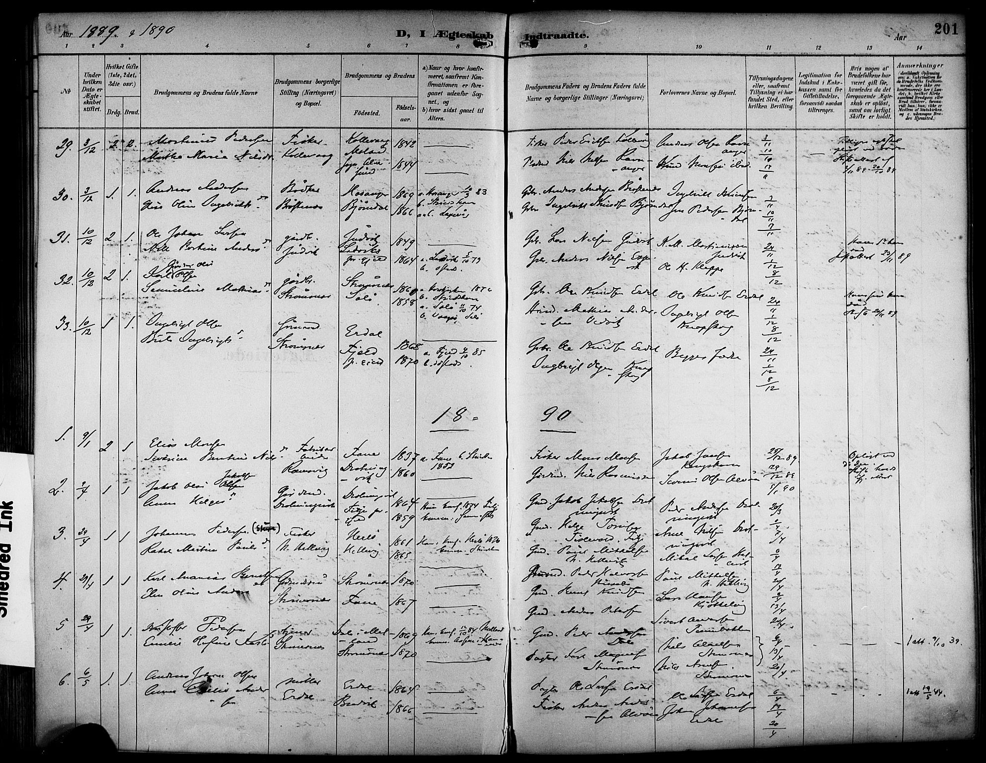 Askøy Sokneprestembete, AV/SAB-A-74101/H/Ha/Haa/Haab/L0002: Parish register (official) no. B 2, 1889-1902, p. 201