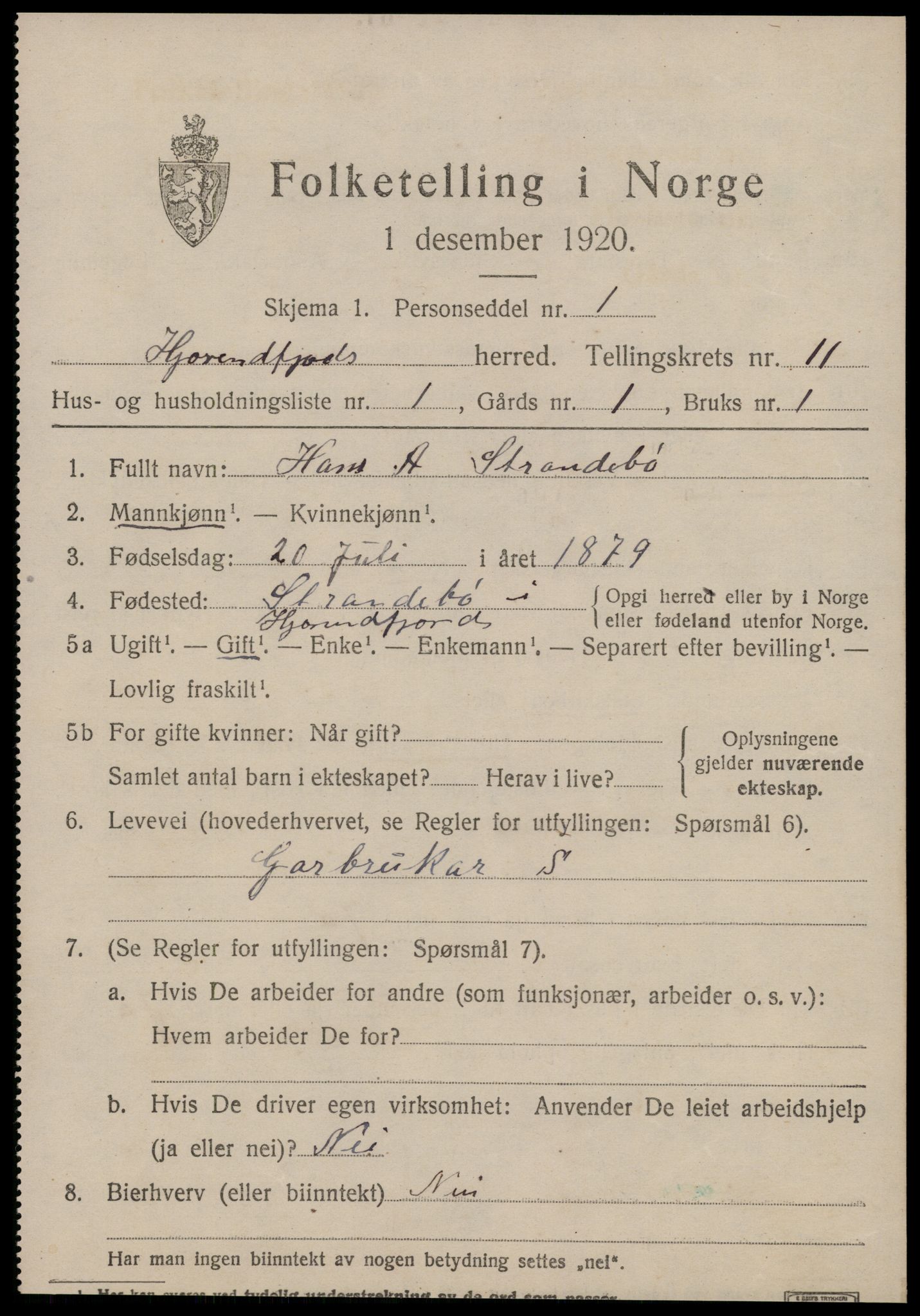 SAT, 1920 census for Hjørundfjord, 1920, p. 4155