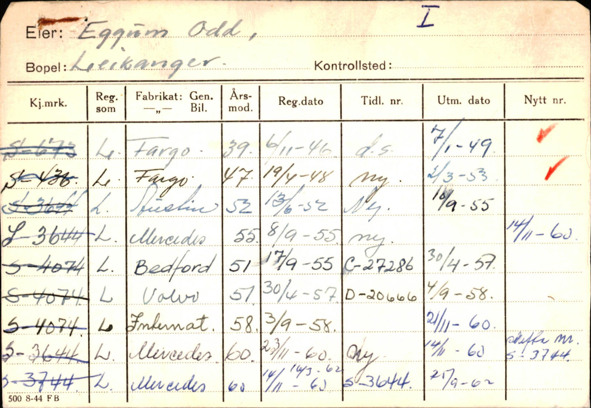 Statens vegvesen, Sogn og Fjordane vegkontor, SAB/A-5301/4/F/L0126: Eigarregister Fjaler M-Å. Leikanger A-Å, 1945-1975, p. 1029