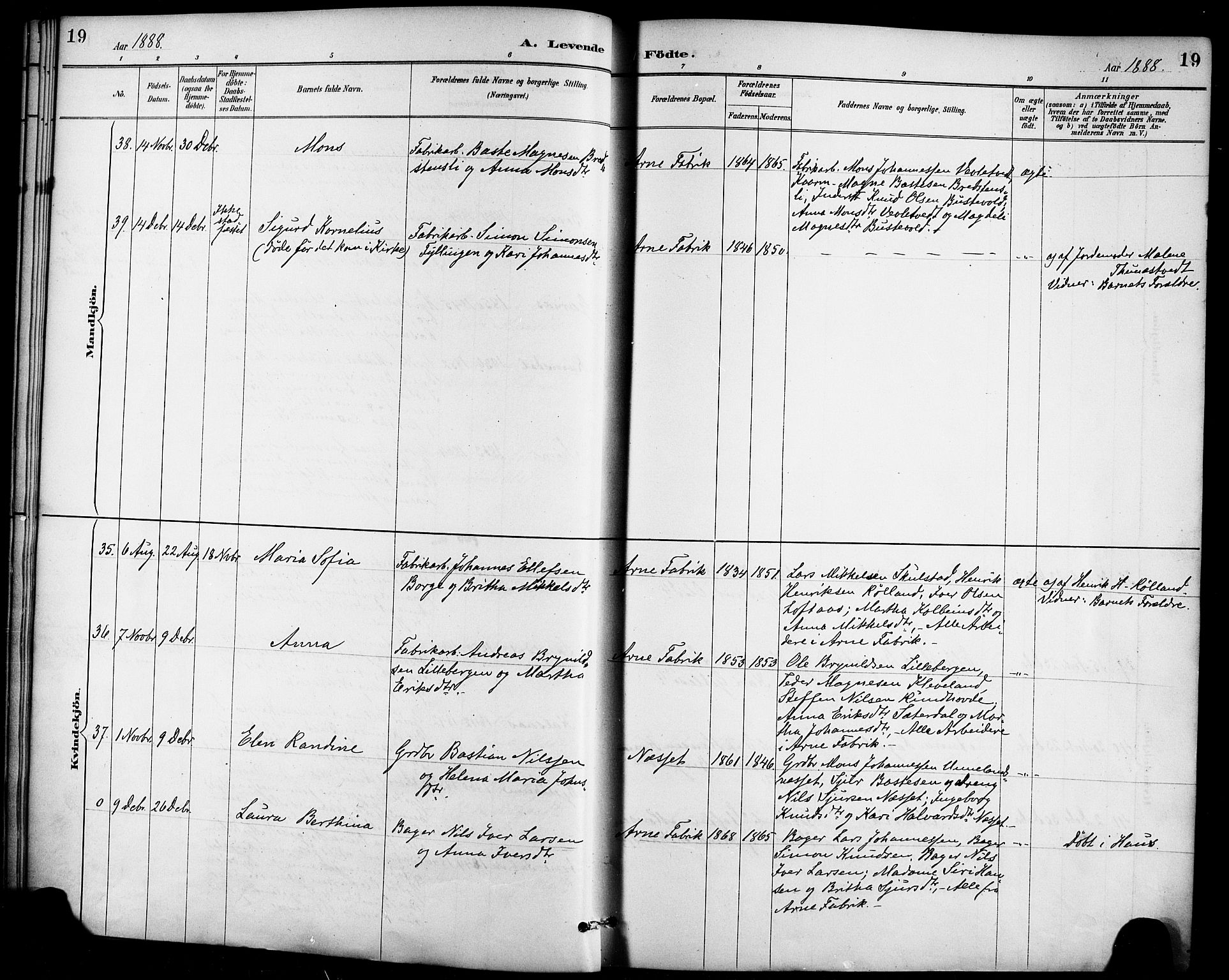 Haus sokneprestembete, AV/SAB-A-75601/H/Haa/Haad/L0001: Parish register (official) no. D 1, 1887-1898, p. 19