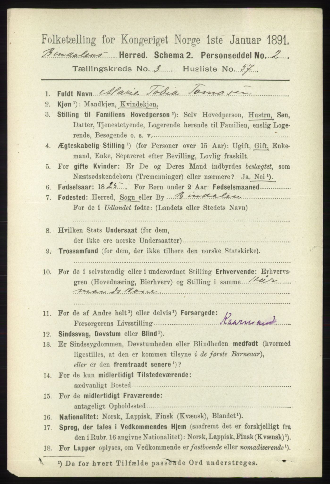 RA, 1891 census for 1811 Bindal, 1891, p. 985