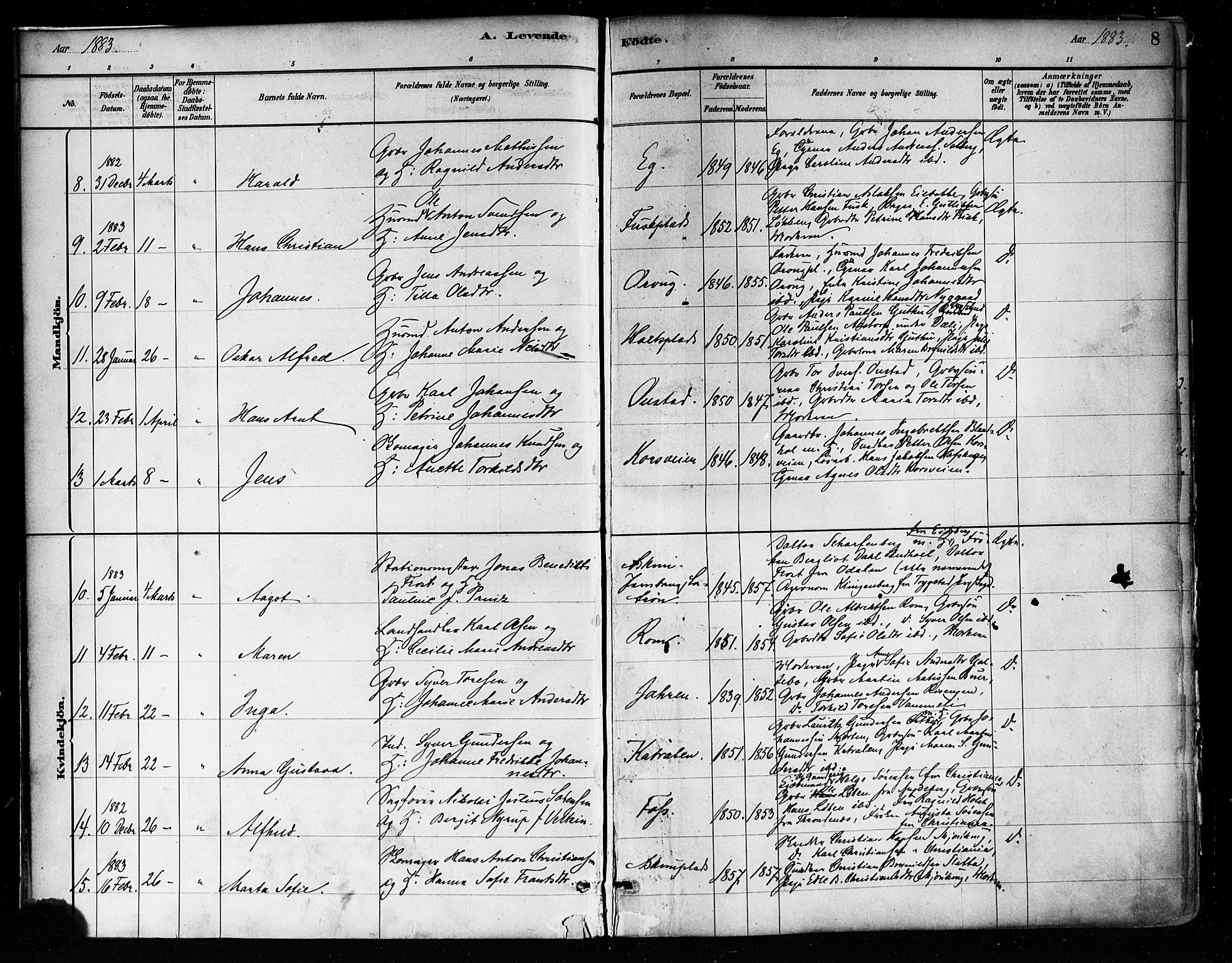 Askim prestekontor Kirkebøker, AV/SAO-A-10900/F/Fa/L0007: Parish register (official) no. 7, 1882-1897, p. 8