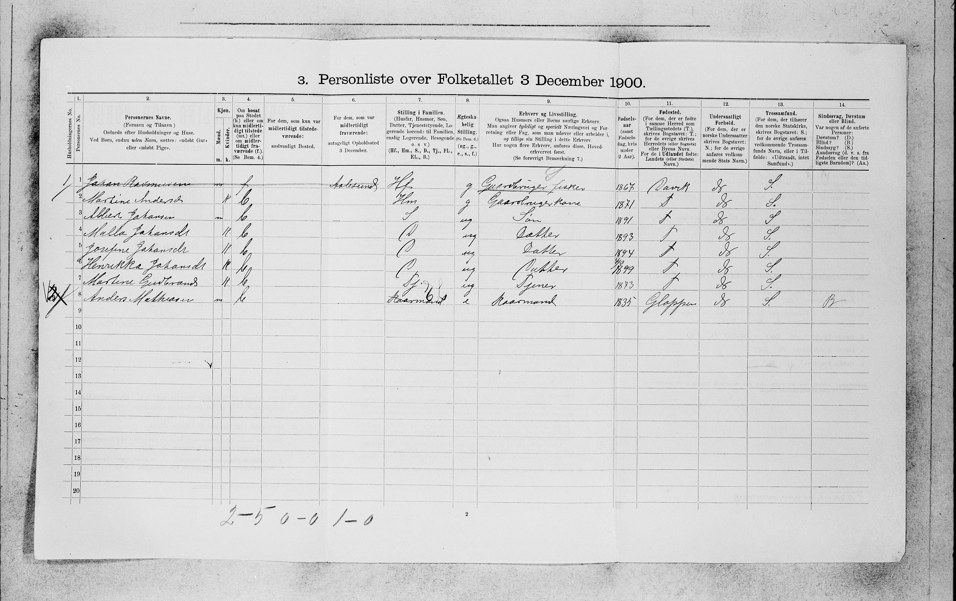 SAB, 1900 census for Selje, 1900, p. 1149