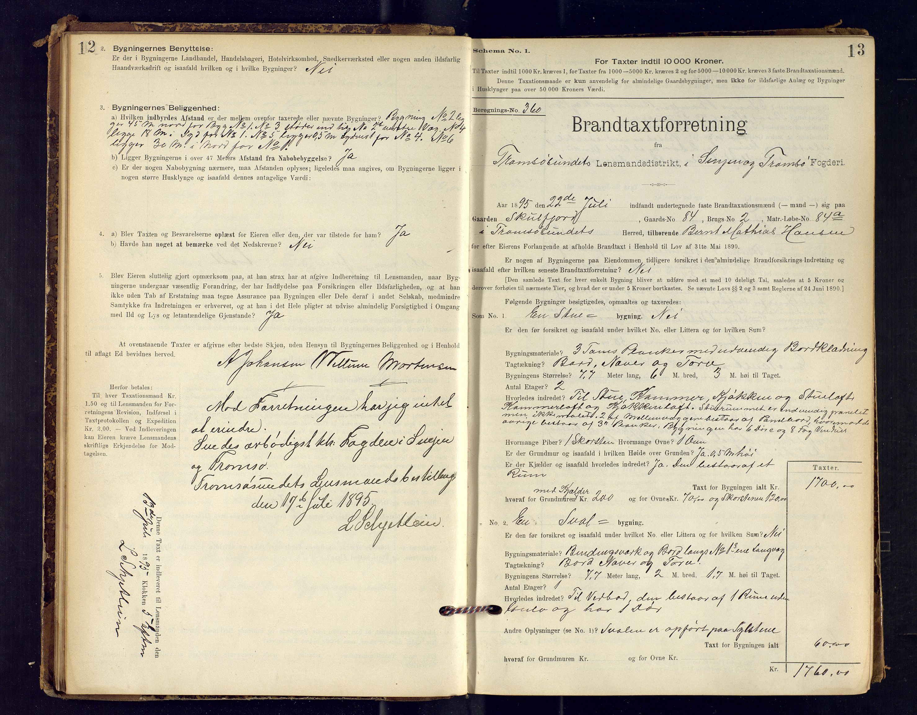 Tromsøysund lensmannskontor, AV/SATØ-SATØ-12/F/Fs/Fsb/L0734: Branntakstprotokoll. Med register, 1895-1898, p. 12-13