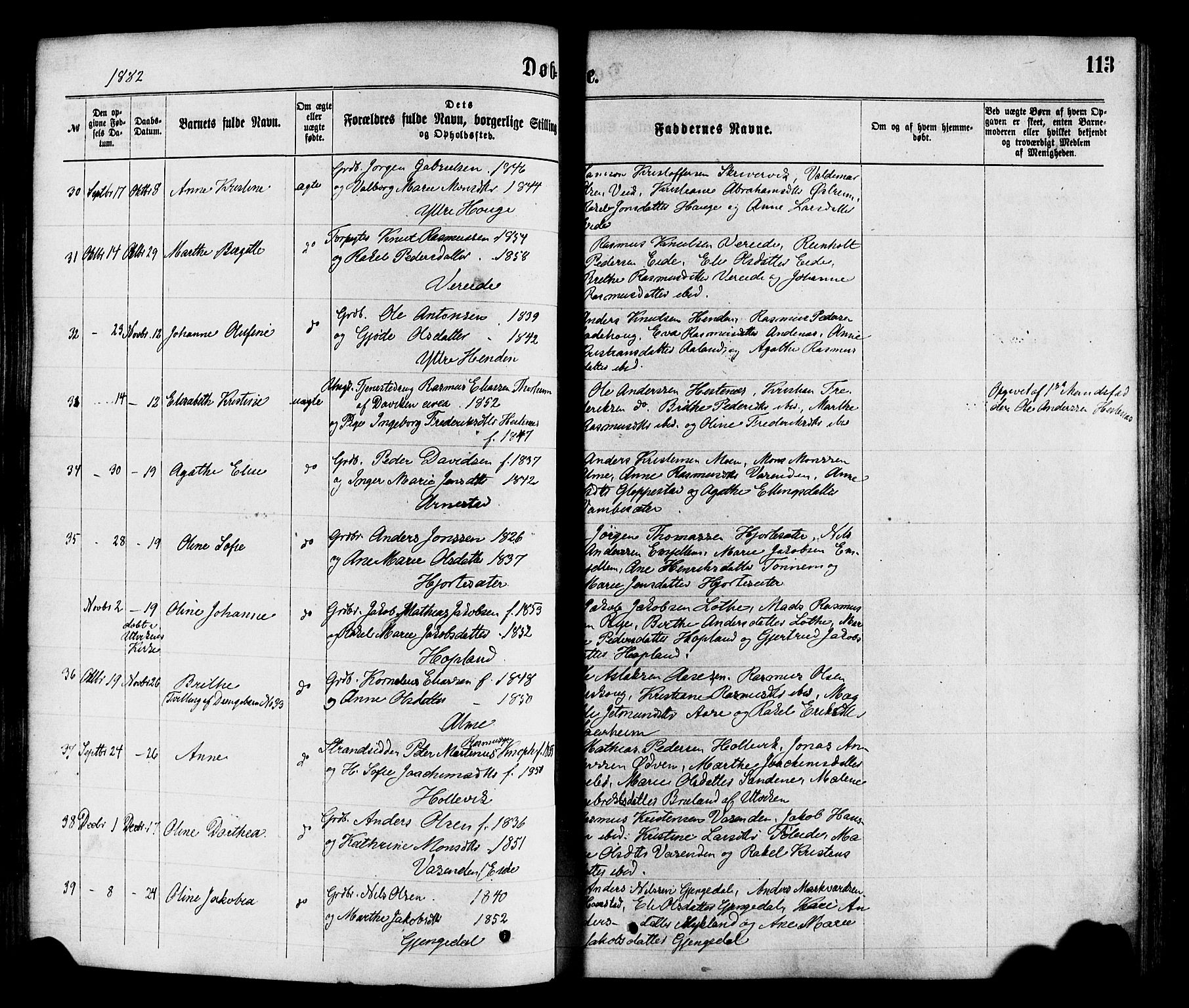 Gloppen sokneprestembete, SAB/A-80101/H/Haa/Haaa/L0010: Parish register (official) no. A 10, 1871-1884, p. 113