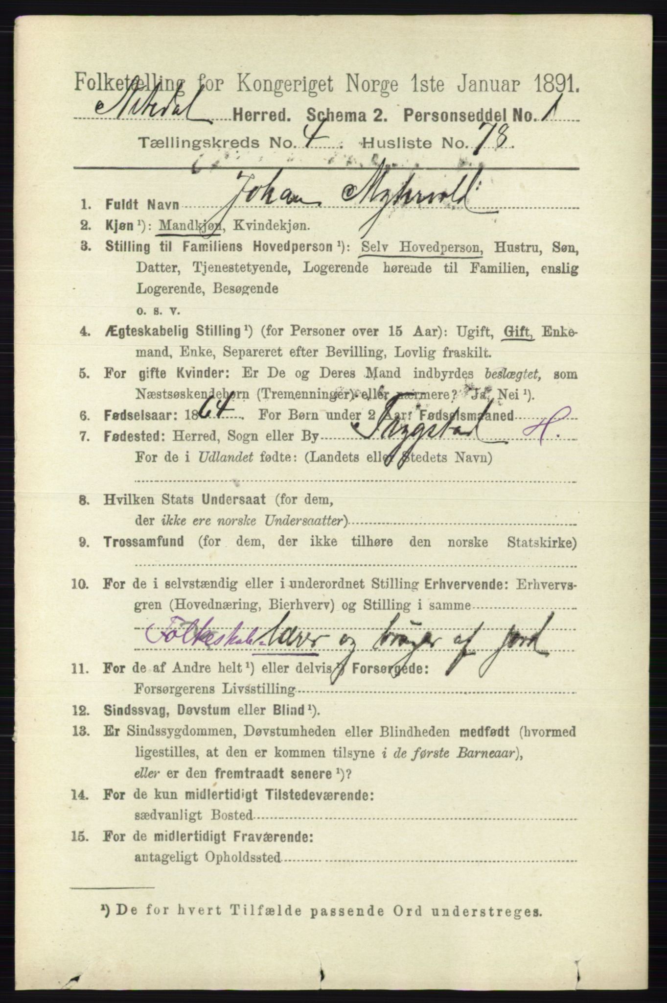 RA, 1891 census for 0233 Nittedal, 1891, p. 2113