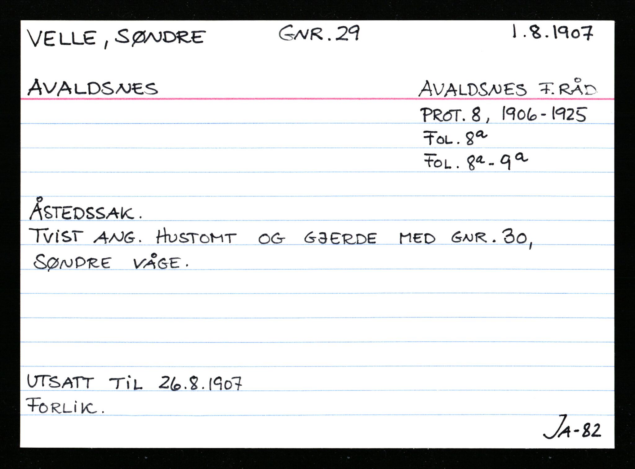 Statsarkivet i Stavanger, AV/SAST-A-101971/03/Y/Ym/L0065: Åstedskort sortert etter gårdsnavn: Vatland - Vervig, 1600-1950, p. 562