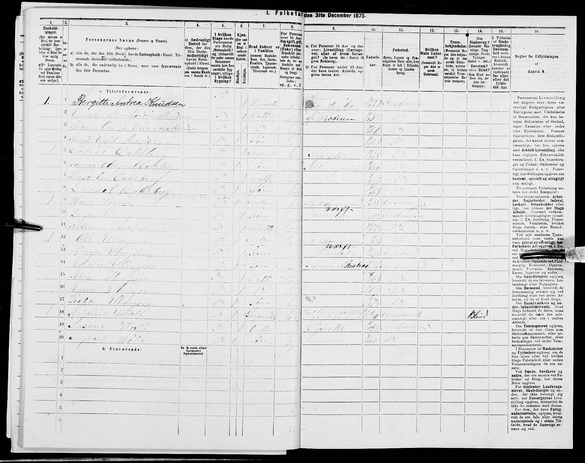 SAK, 1875 census for 1001P Kristiansand, 1875, p. 976