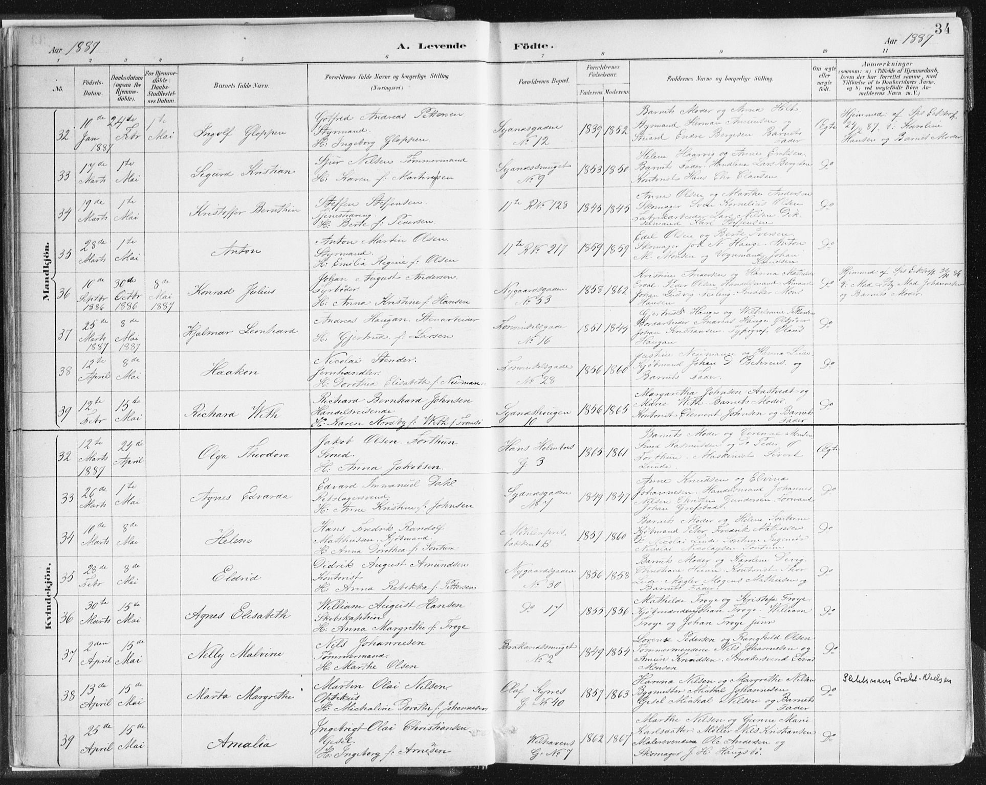 Johanneskirken sokneprestembete, SAB/A-76001/H/Haa/L0001: Parish register (official) no. A 1, 1885-1900, p. 34