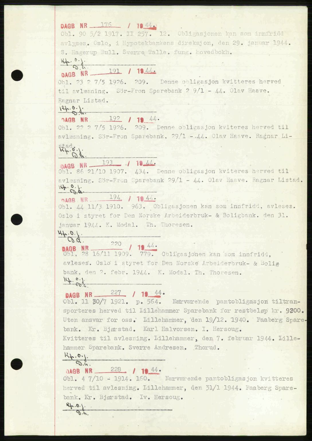 Sør-Gudbrandsdal tingrett, SAH/TING-004/H/Hb/Hbf/L0002: Mortgage book no. C1, 1938-1951, Diary no: : 176/1944