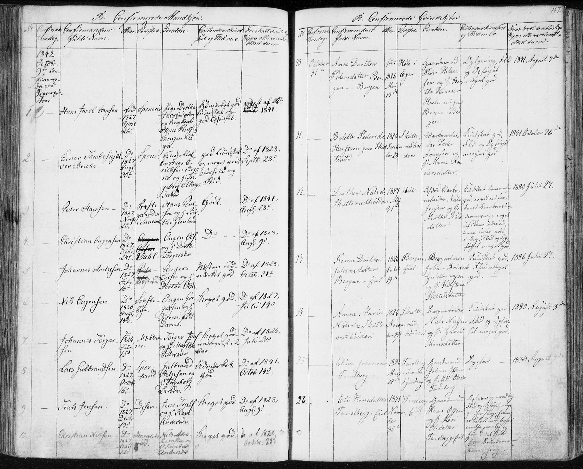 Modum kirkebøker, SAKO/A-234/F/Fa/L0007: Parish register (official) no. 7, 1841-1850, p. 167
